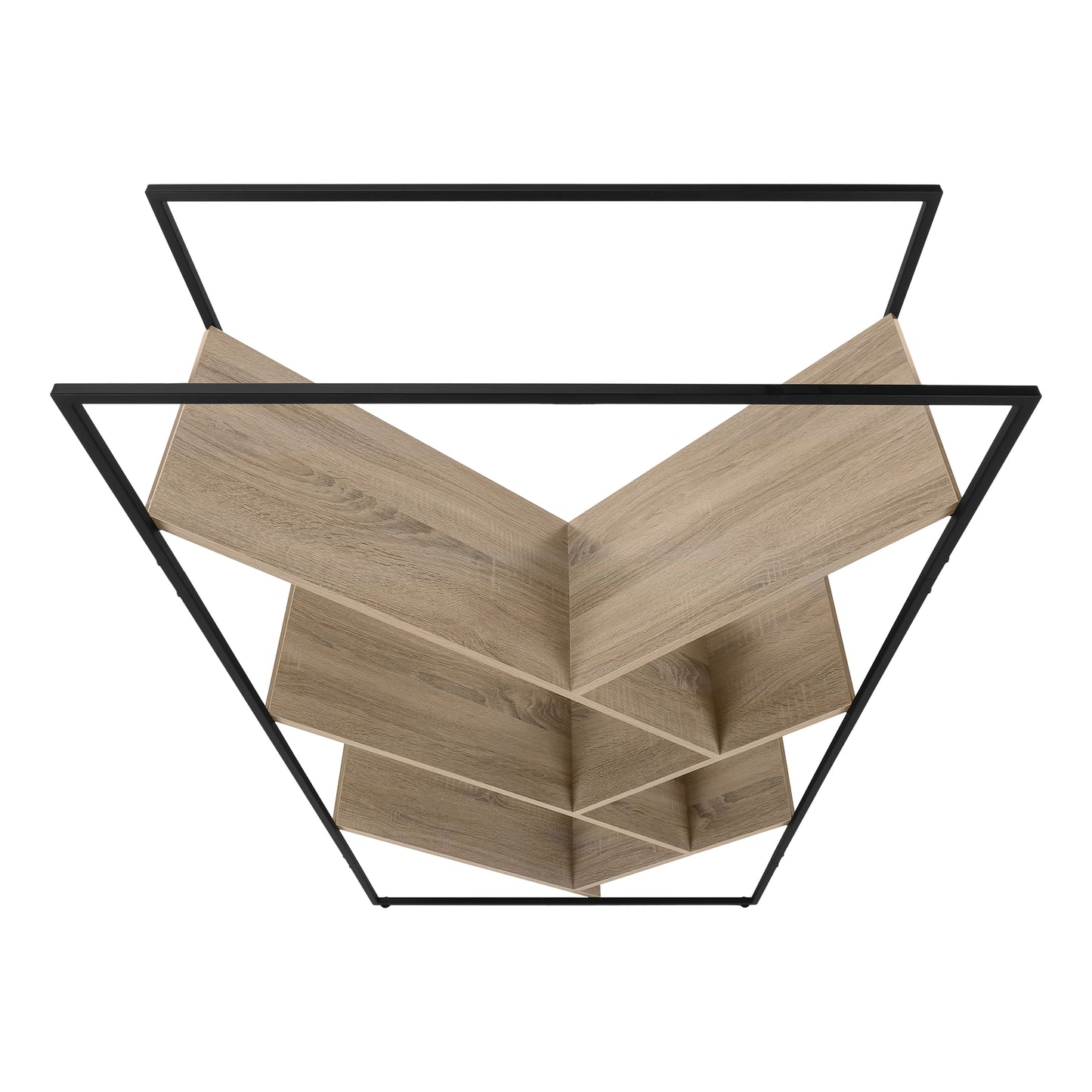 Modern wood and black metal geometric bookshelf