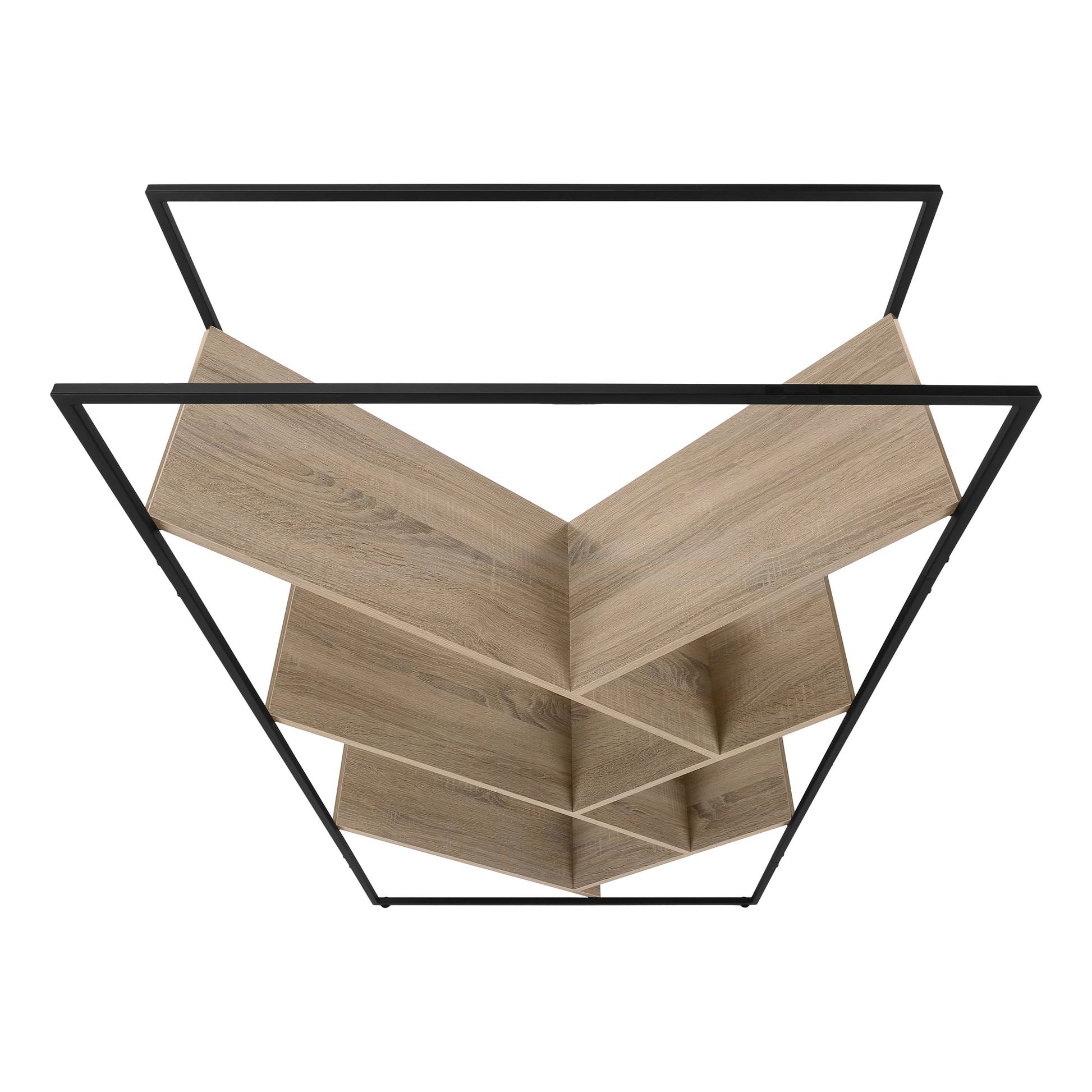 Modern wood and black metal geometric bookshelf