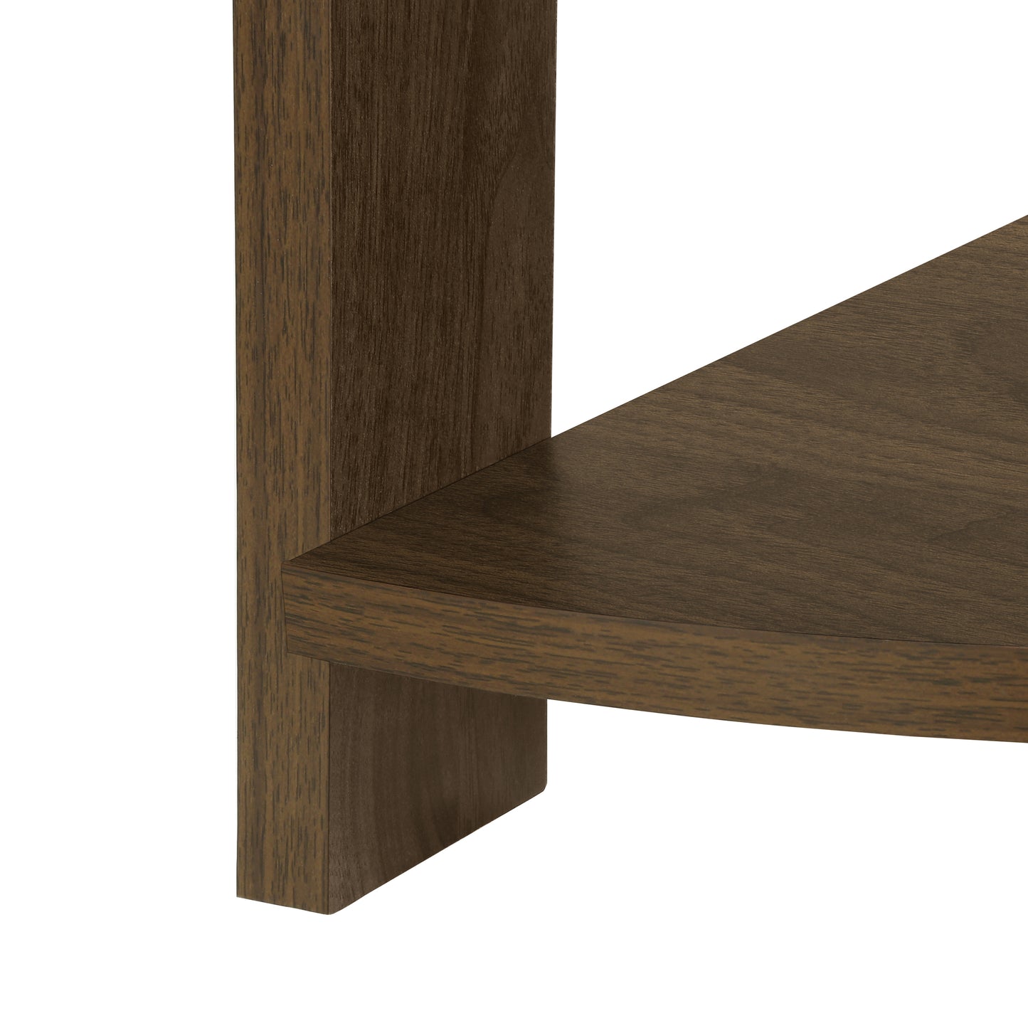Corner shelf bracket in dark oak wood grain
