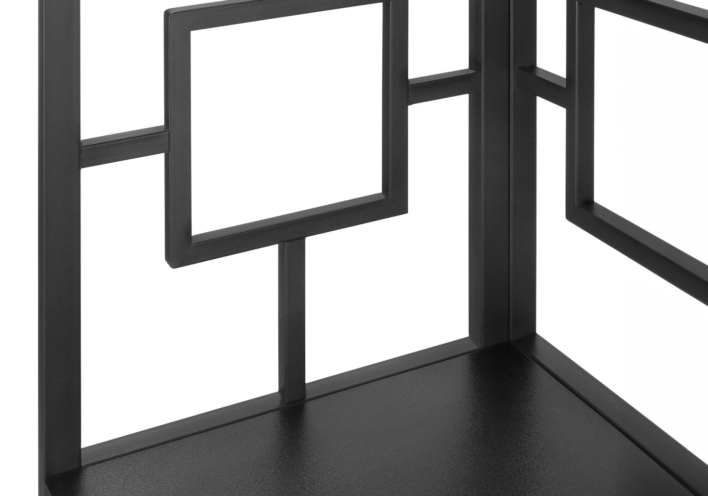 Black metal geometric shelf detail