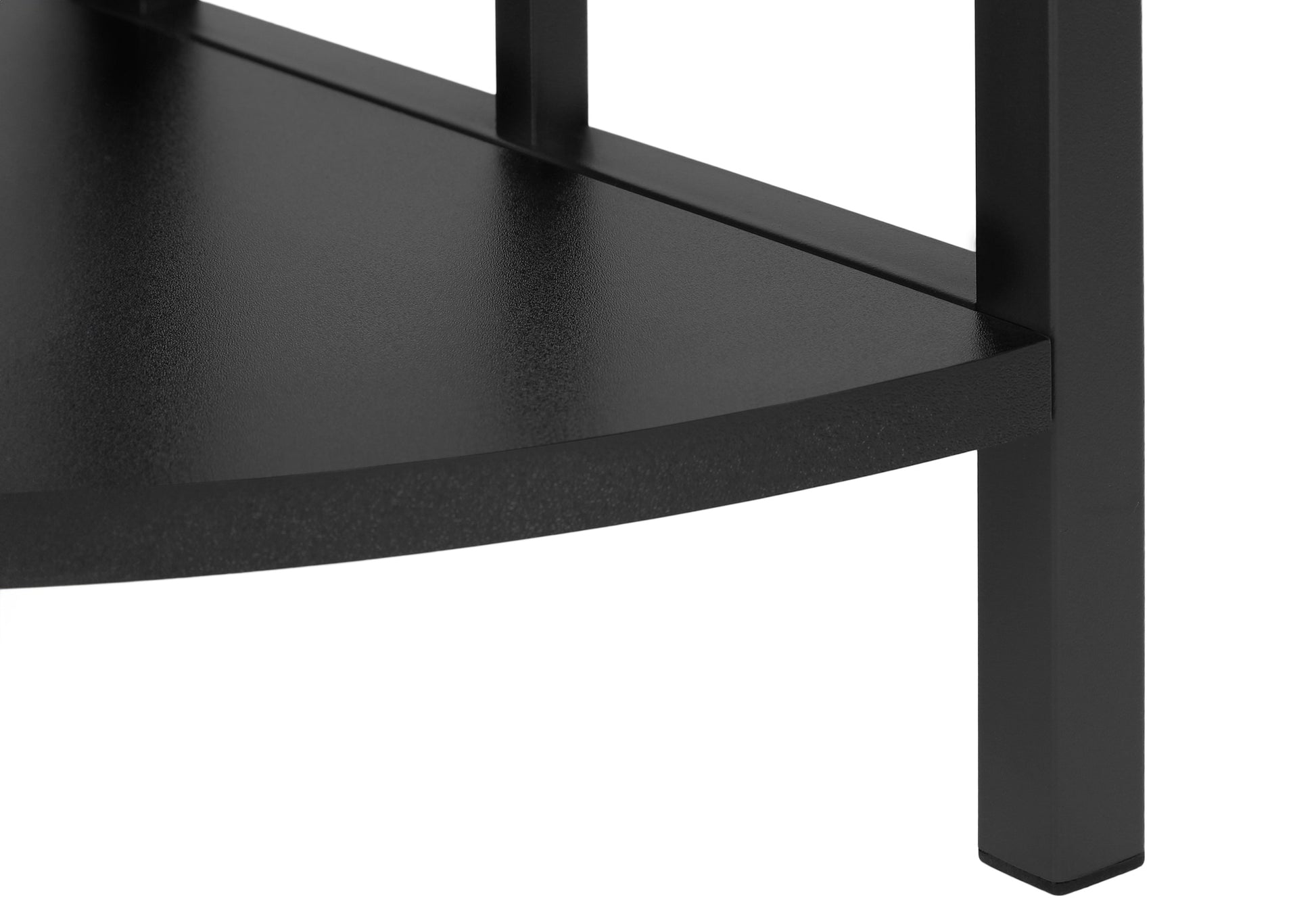 Black metal end table shelf detail