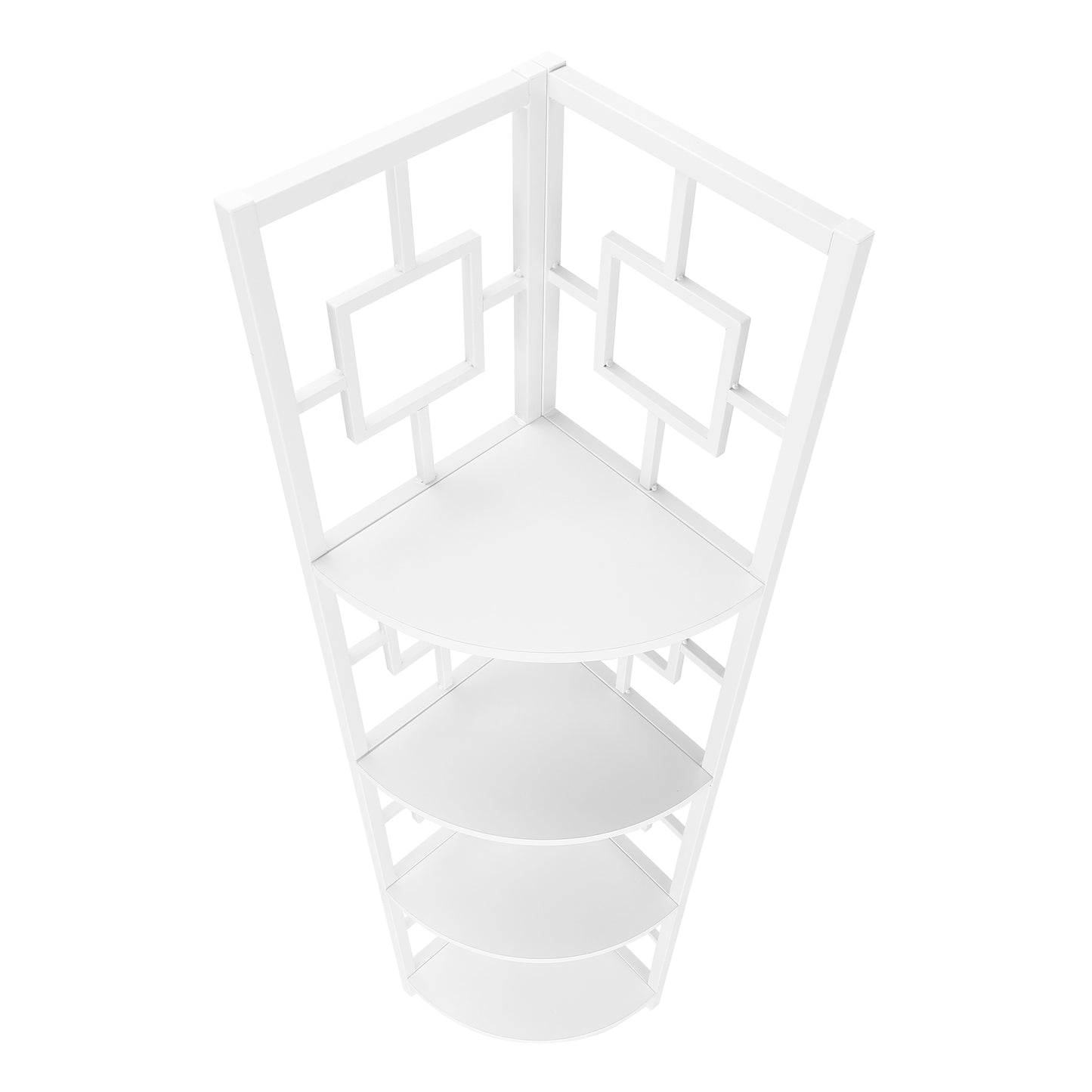 White metal corner shelf with geometric design