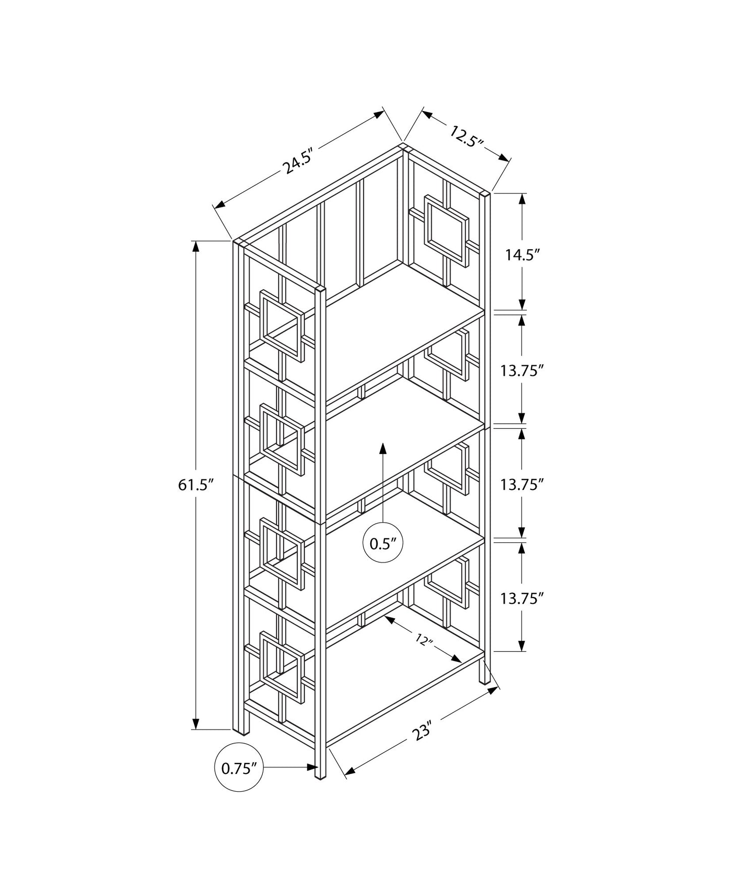 Geometric metal etagere shelving unit with four tiers