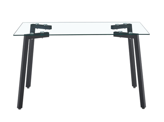 Rectangular glass dining table with black metal legs