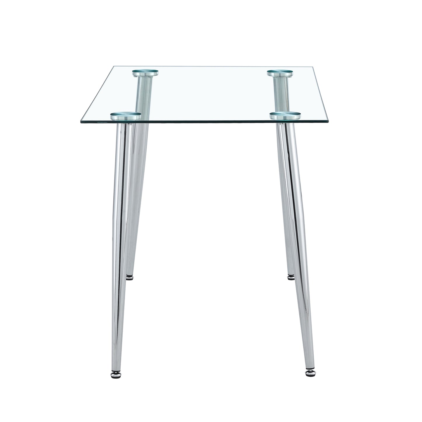 Square glass top dining table with chrome legs