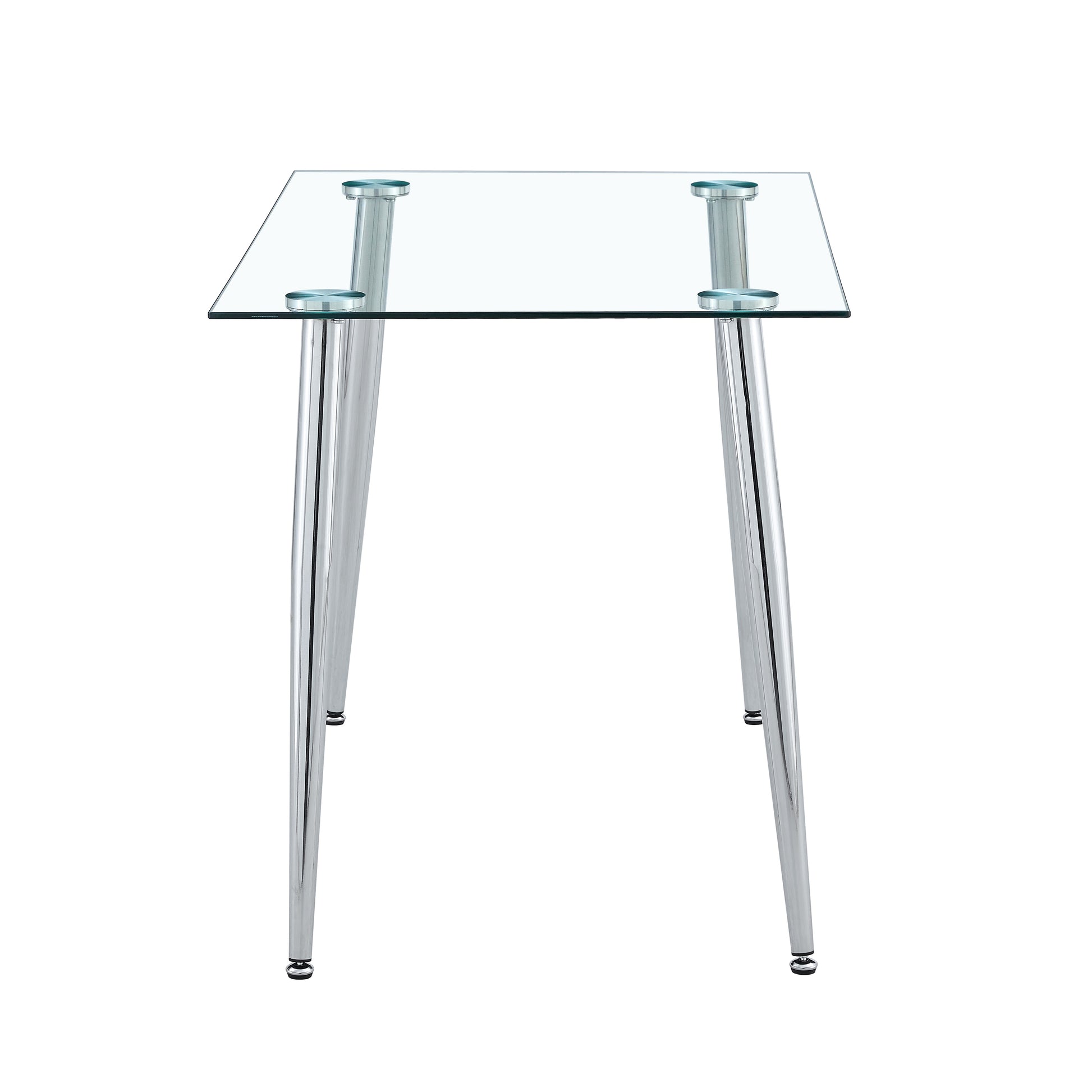 Square glass top dining table with chrome legs