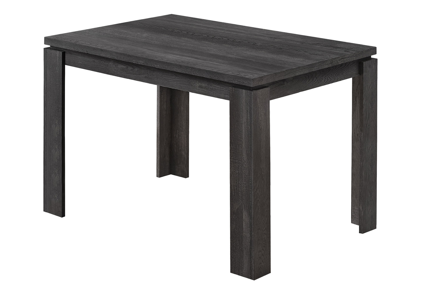 Dark grey wood grain dining table with modern minimalist design