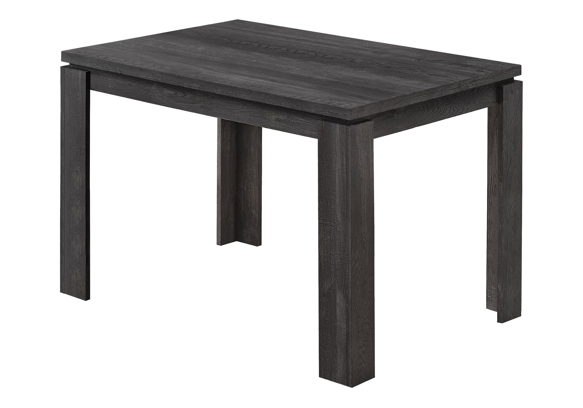 Dark grey wood grain dining table with modern minimalist design