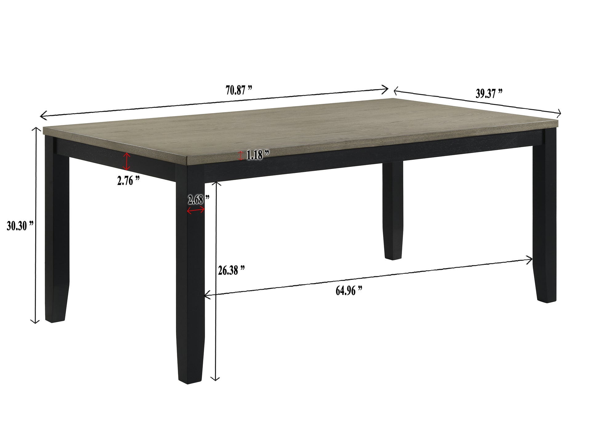 Gray wood dining table with black legs