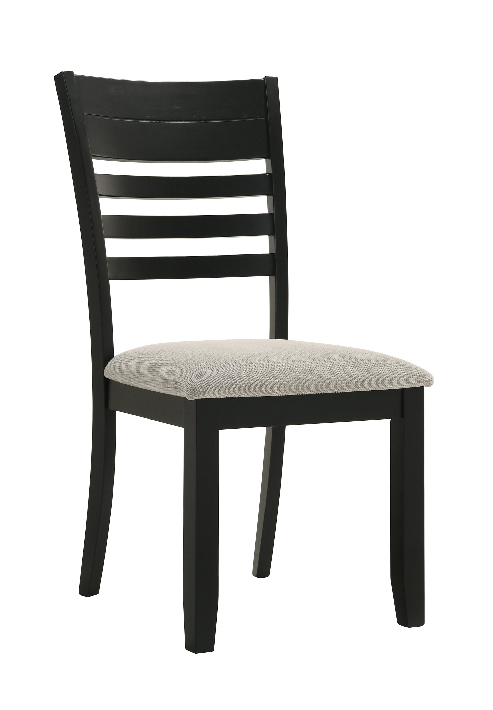 Black wooden dining chair with grey upholstered seat