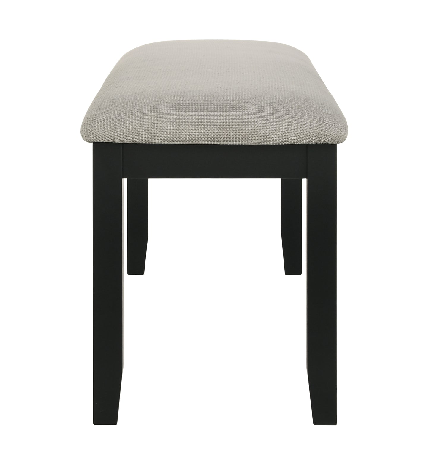 Modern black wood bench with light grey upholstered seat