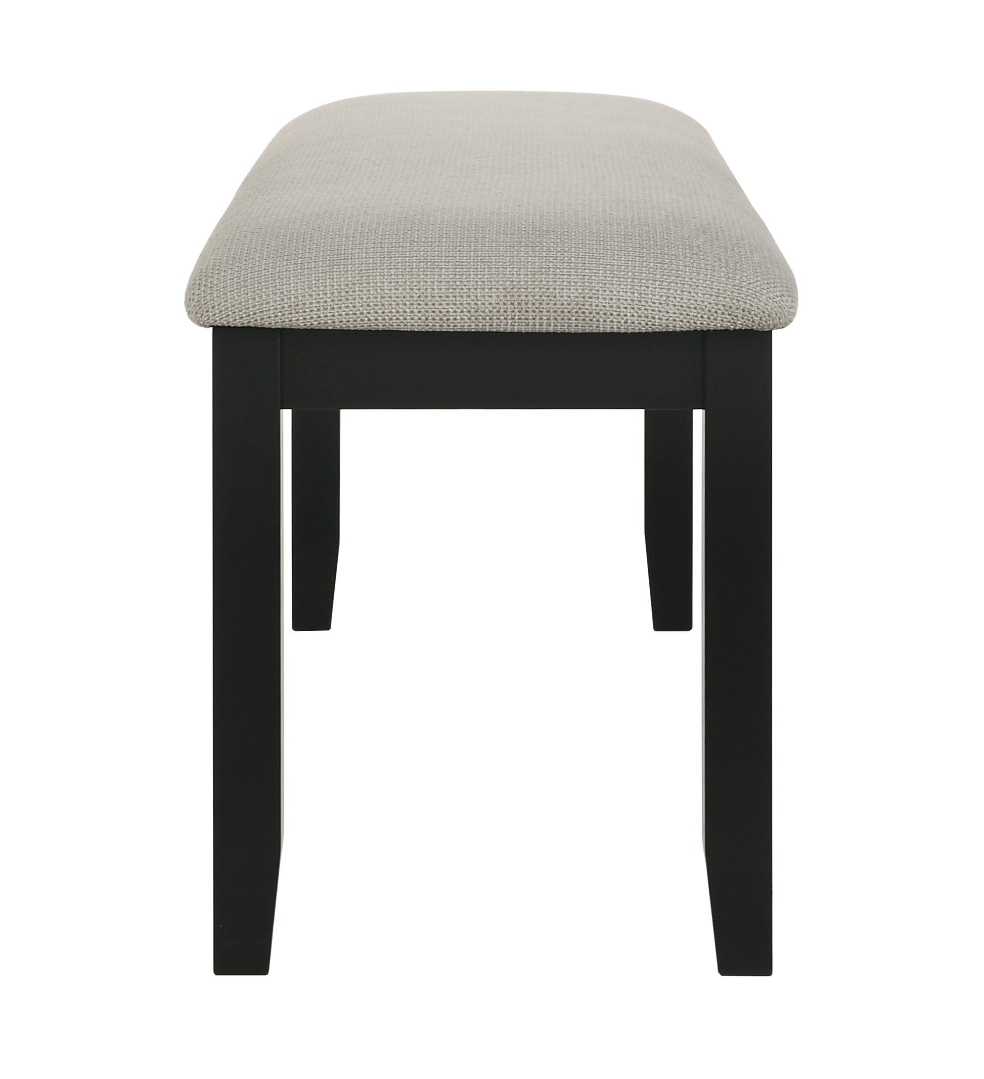 Modern black wood bench with light grey upholstered seat