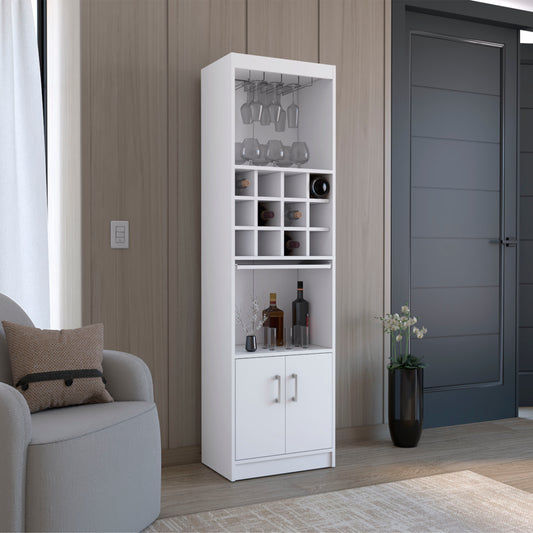 Modern white bar cabinet with glass holders and wine racks