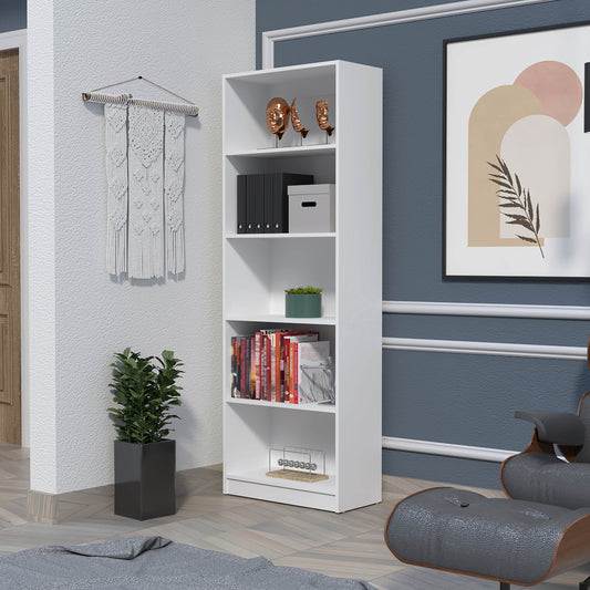 White modern bookshelf with five shelves