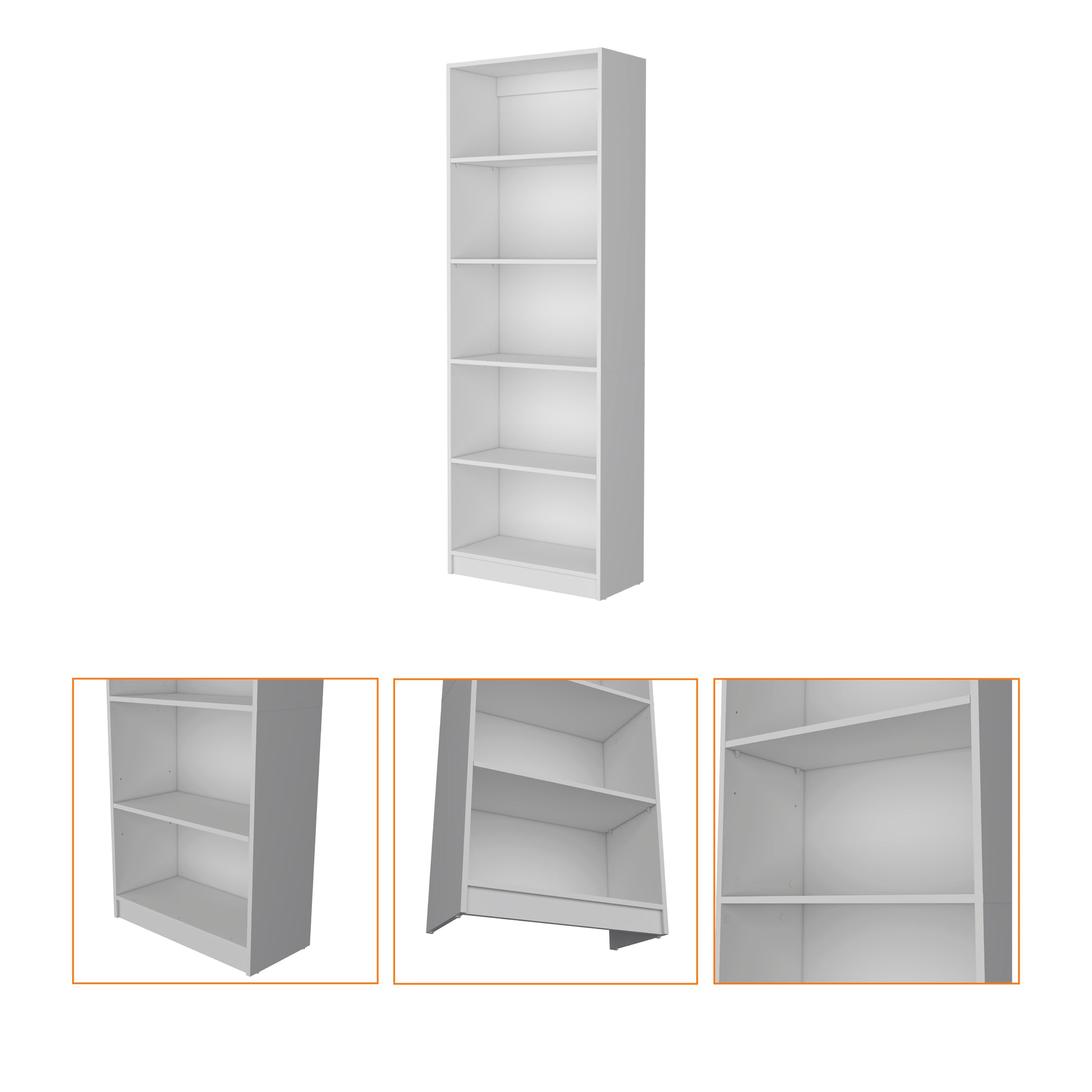 White fiveshelf bookcase with clean lines and open design