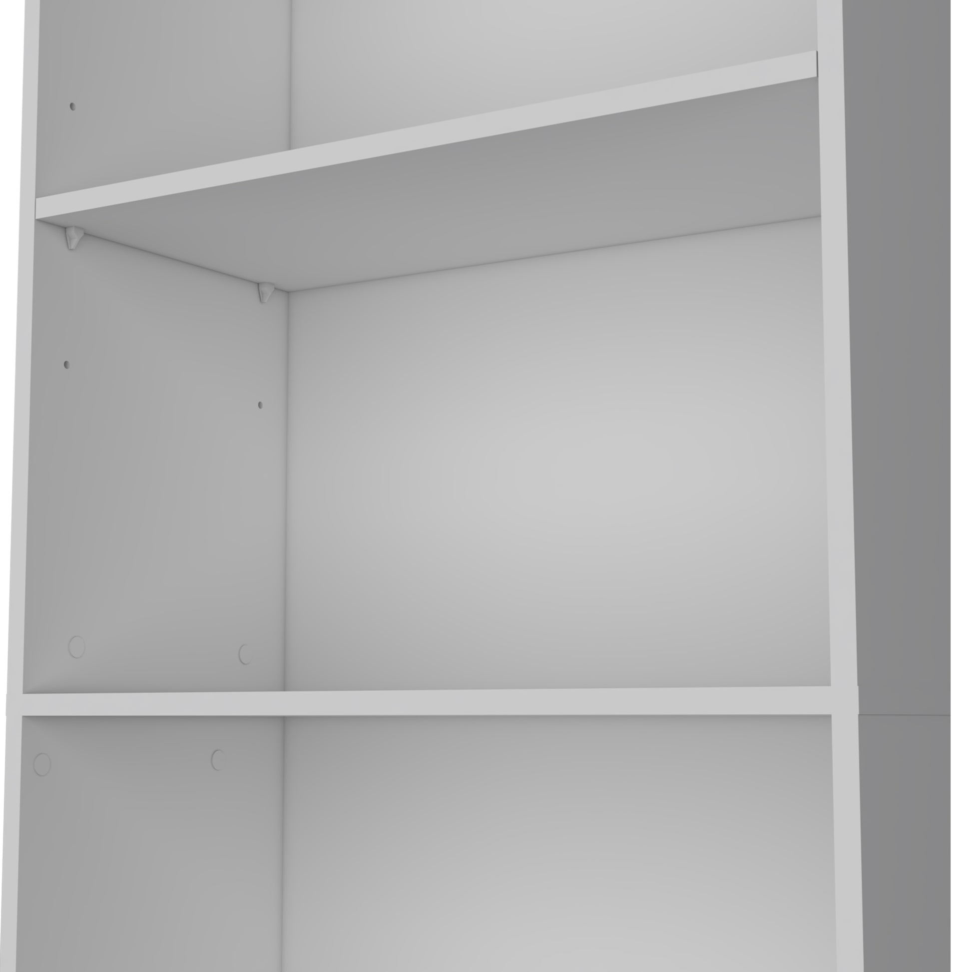 Minimalist white modular bookshelf with adjustable shelves
