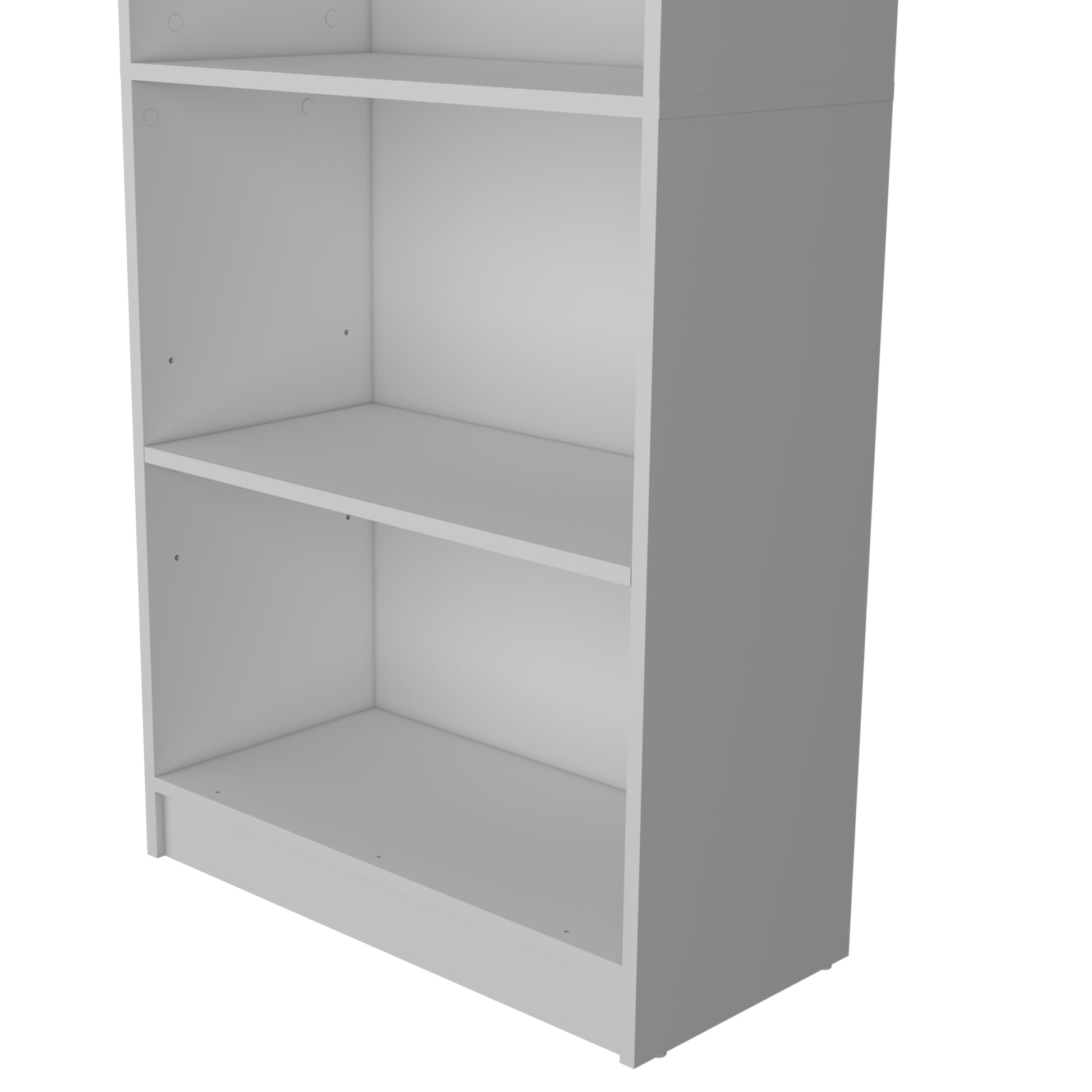 A white minimalist bookcase with three shelves for storage