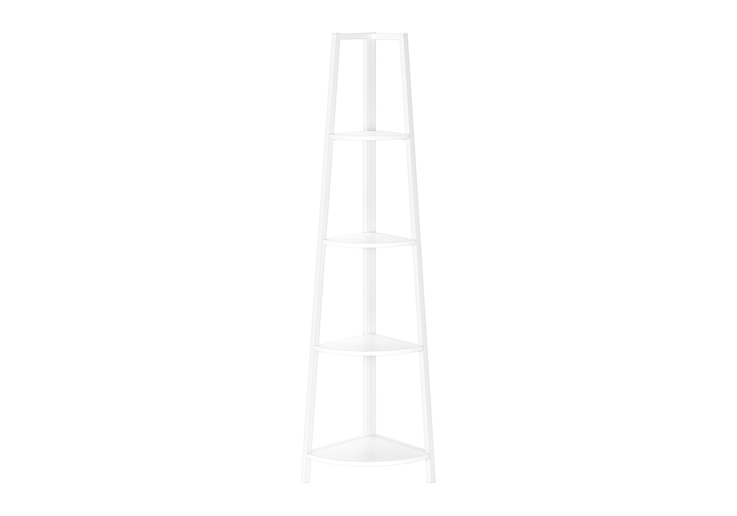 White metal corner shelf with four tiers