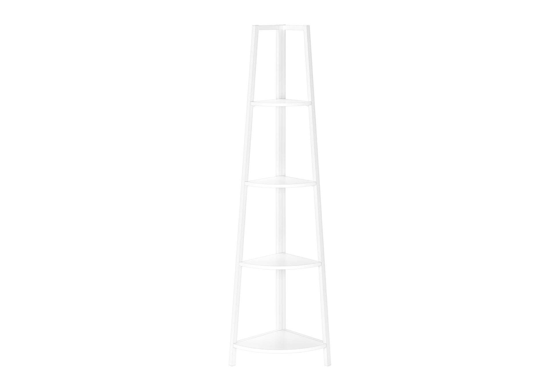 White metal corner shelf with four tiers