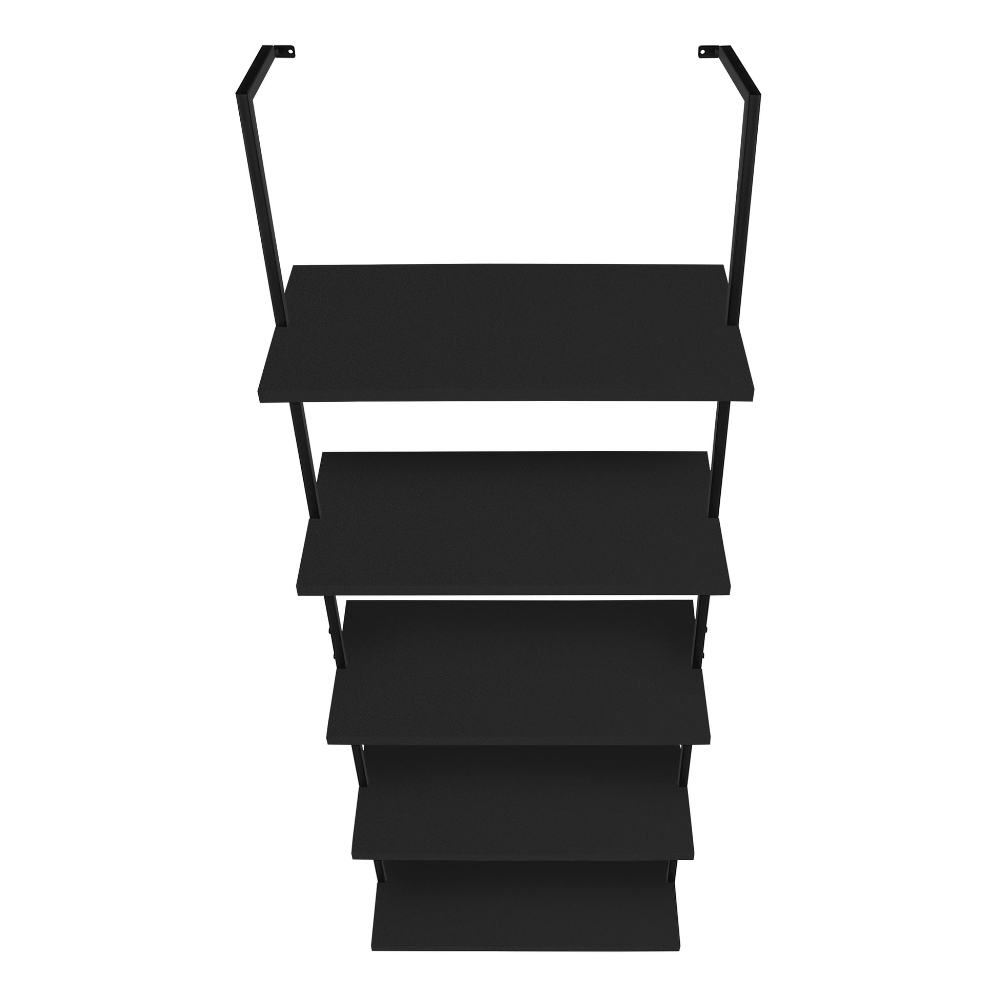 Black tier floating shelf unit with metal frame