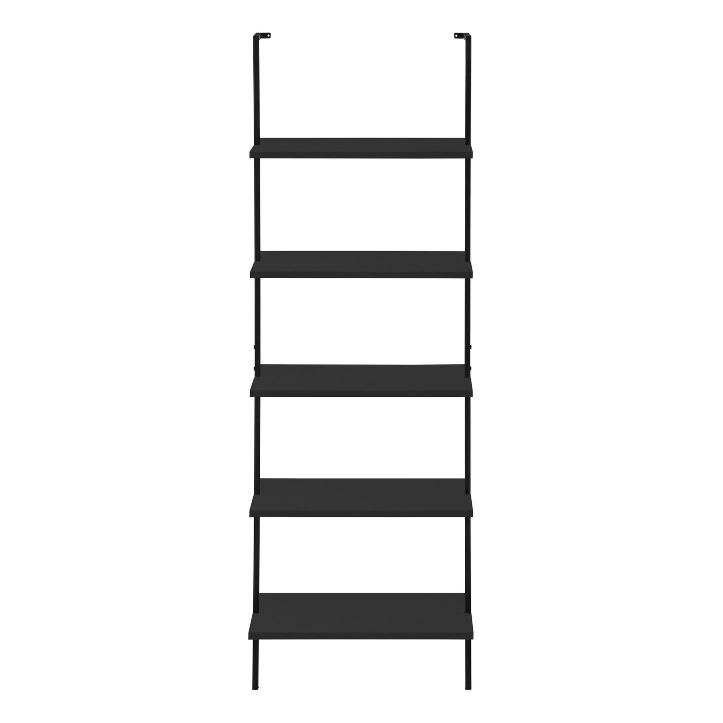 Black minimalist ladder shelf with five open shelves