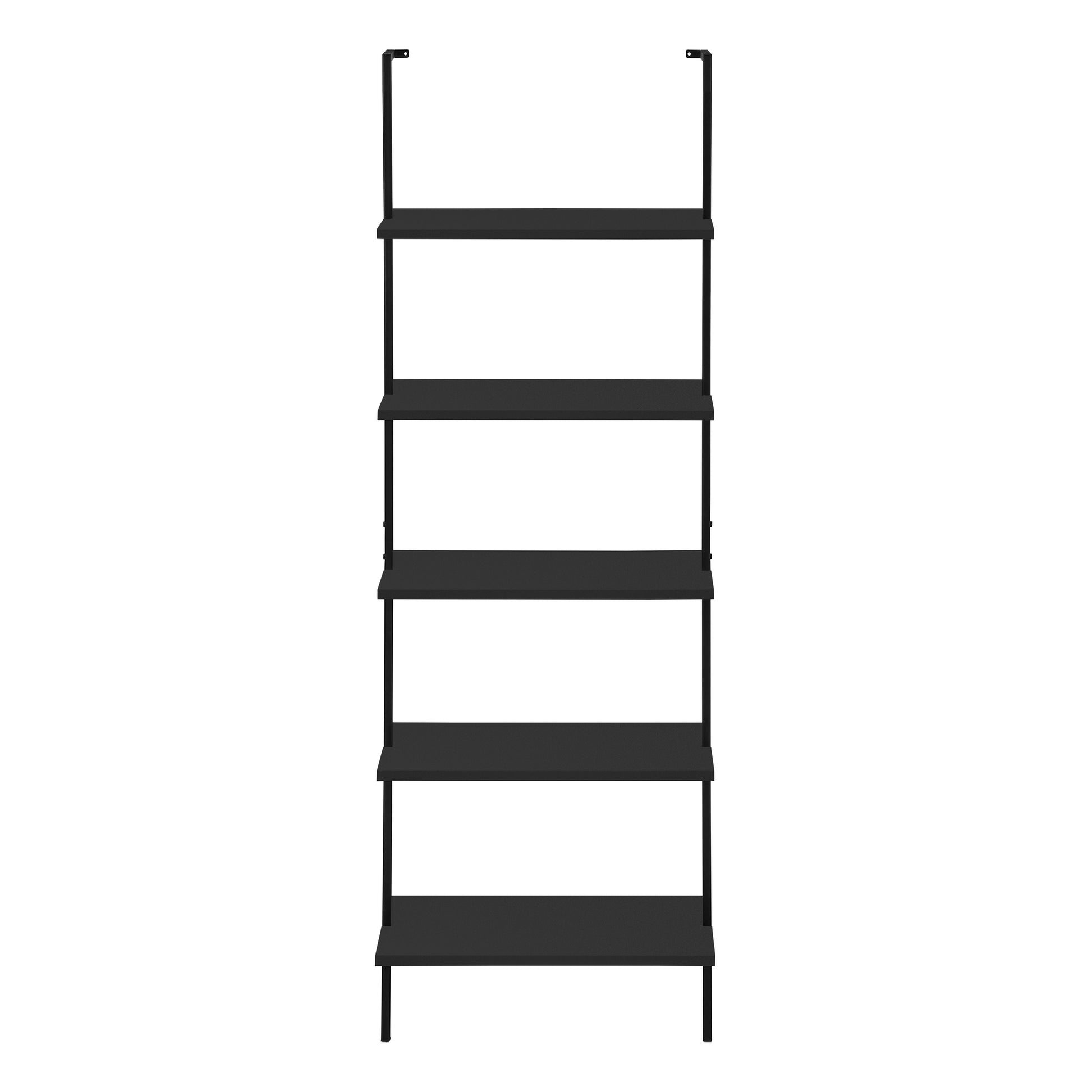 Black minimalist ladder shelf with five open shelves