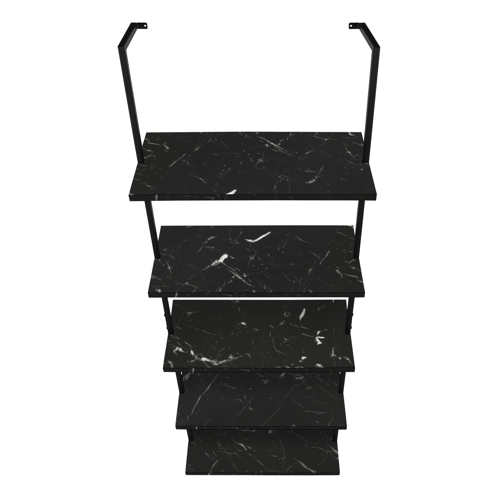 Black marble floating shelves with black metal frame