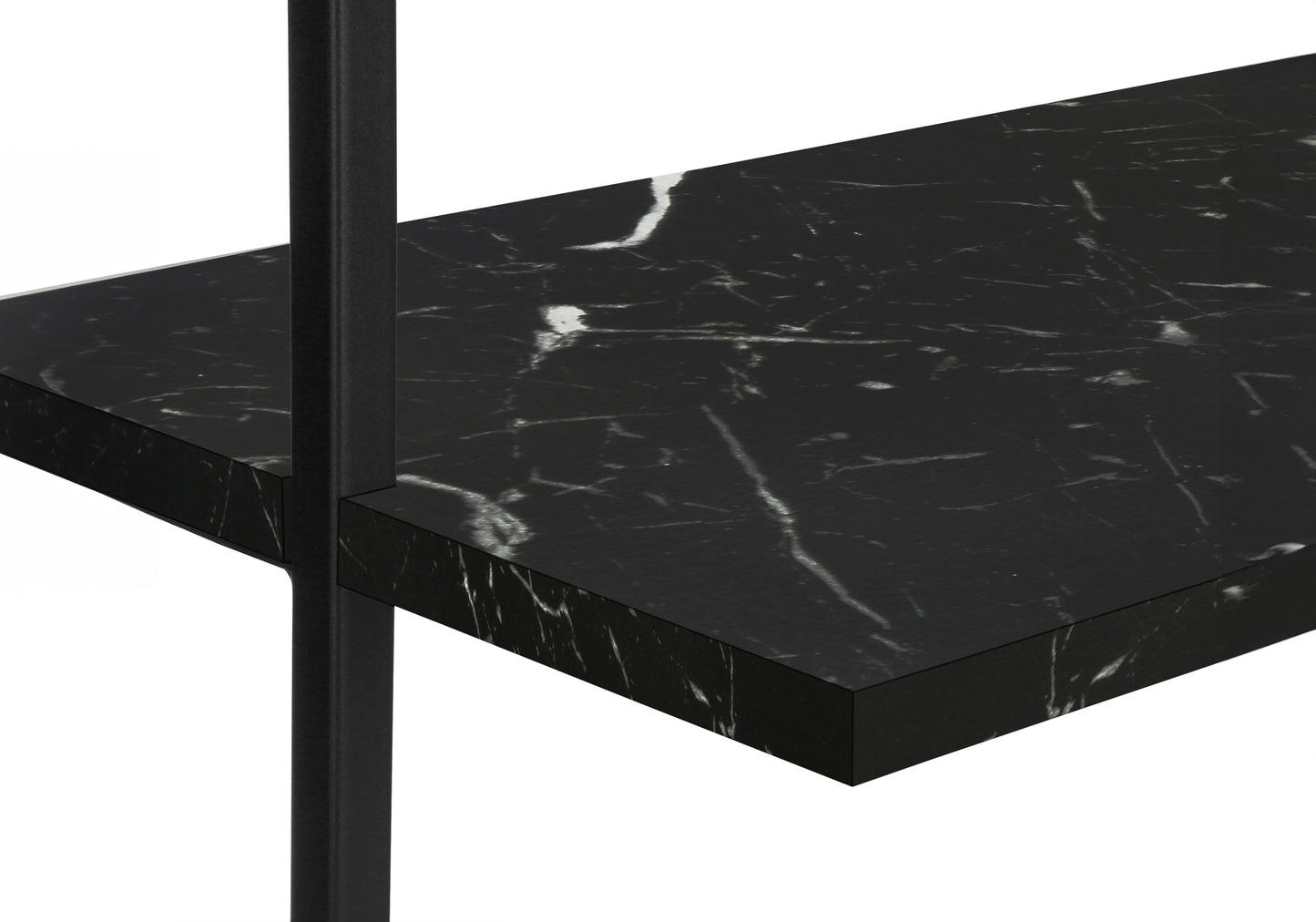 Black marble shelf with white veining part of a modern bookcase