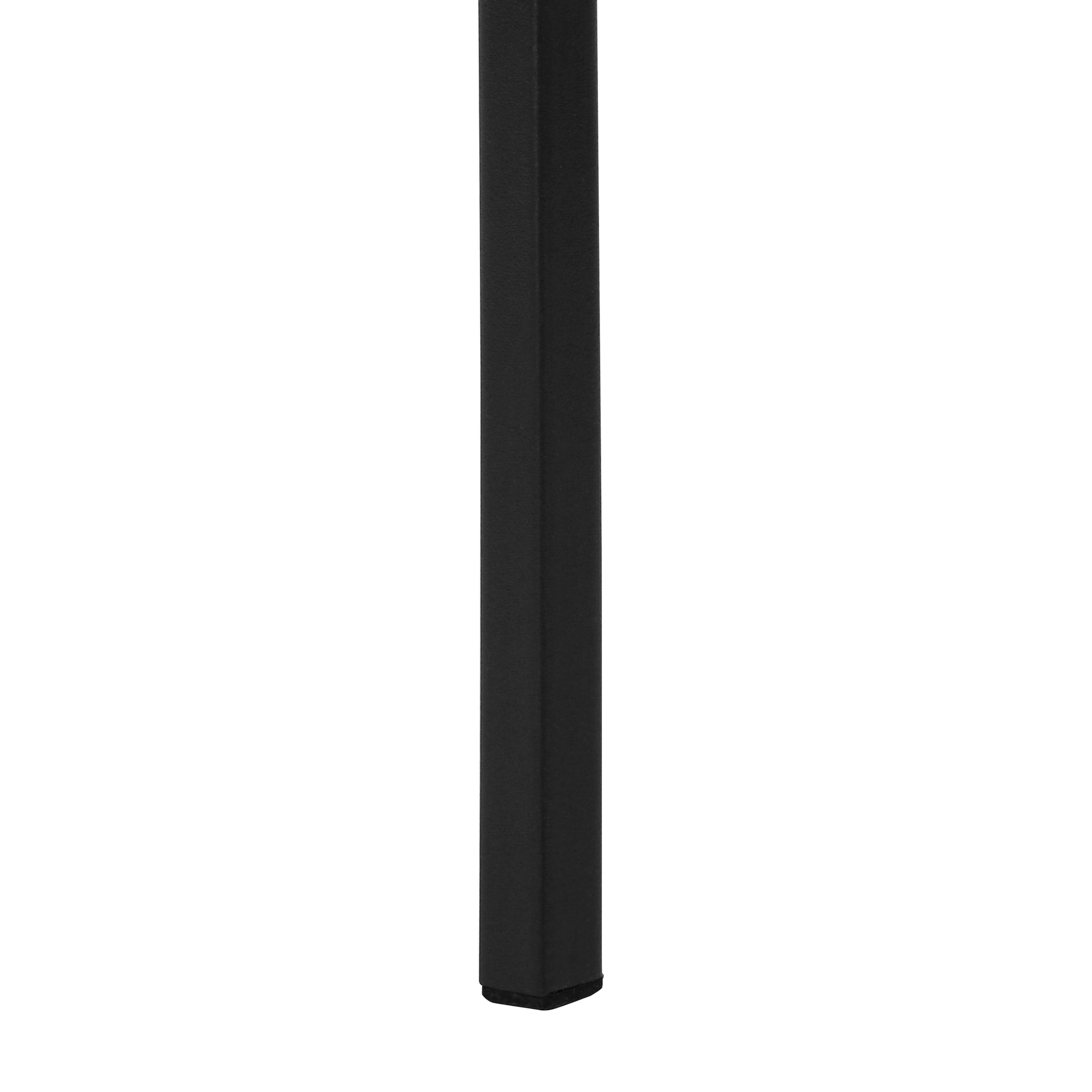 Black metal table leg with brushed texture and protective floor cap