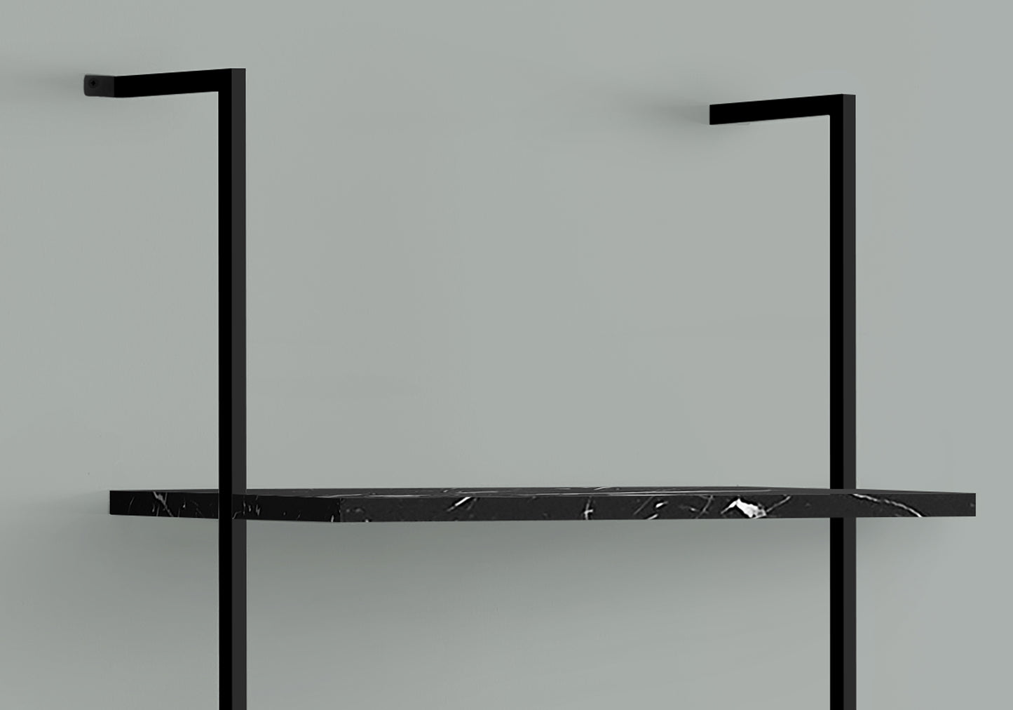 Modern black metal floating shelf with black marble top
