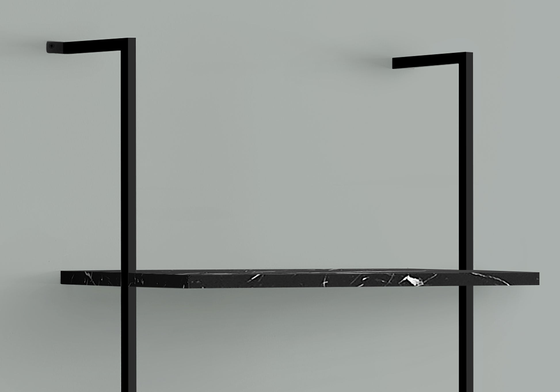 Modern black metal floating shelf with black marble top