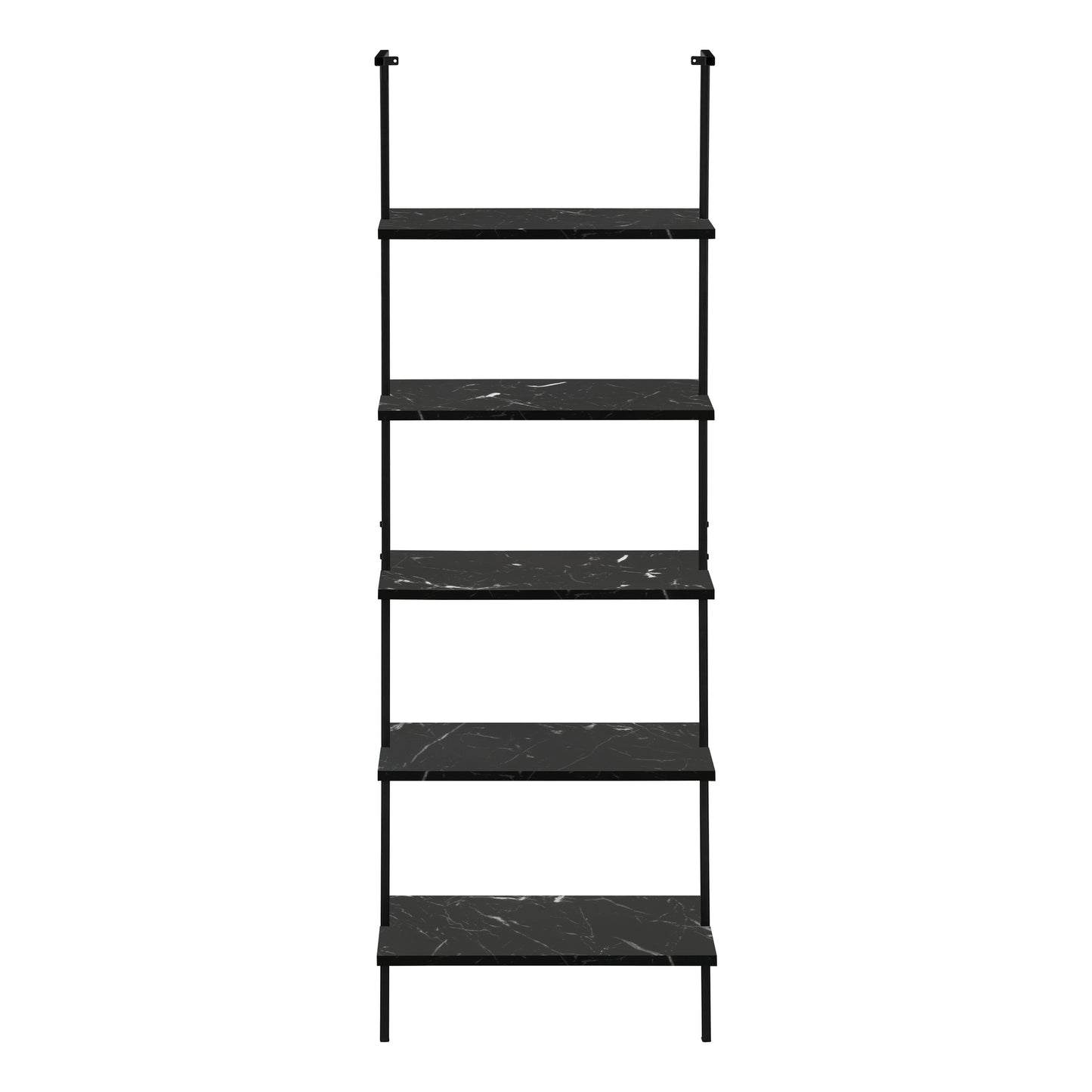 Black marble wall shelf with five tiers and black metal frame