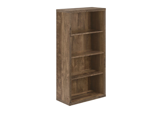 Tall brown wood bookcase with three open shelves for storage