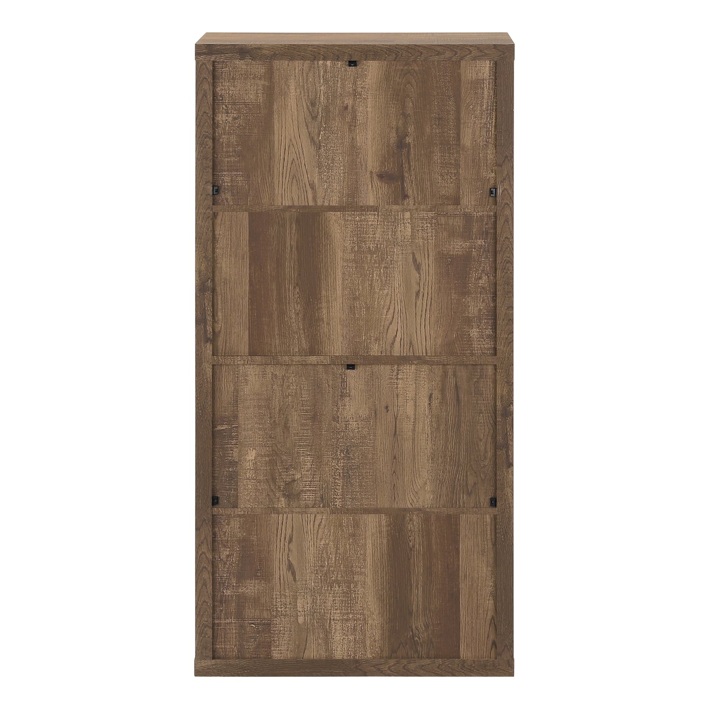 Rustic brown wood grain cabinet with four distinct panels