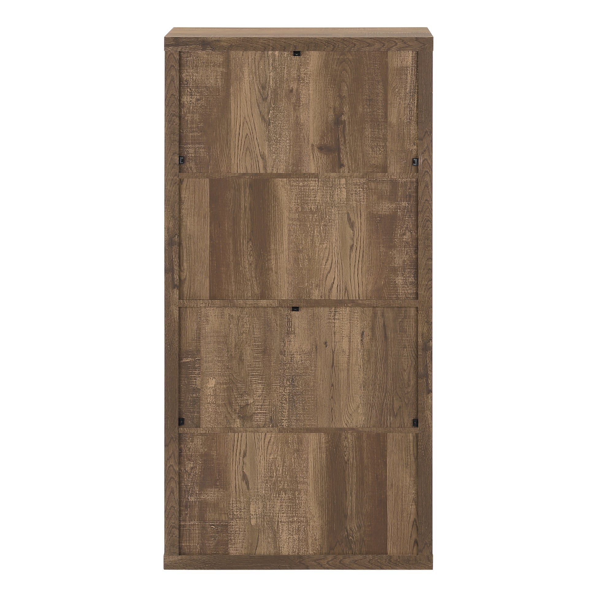 Rustic brown wood grain cabinet with four distinct panels