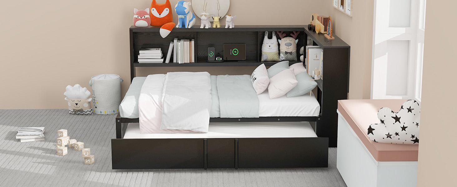 Dark wood bunk bed with trundle ideal for childrens room organization and sleep