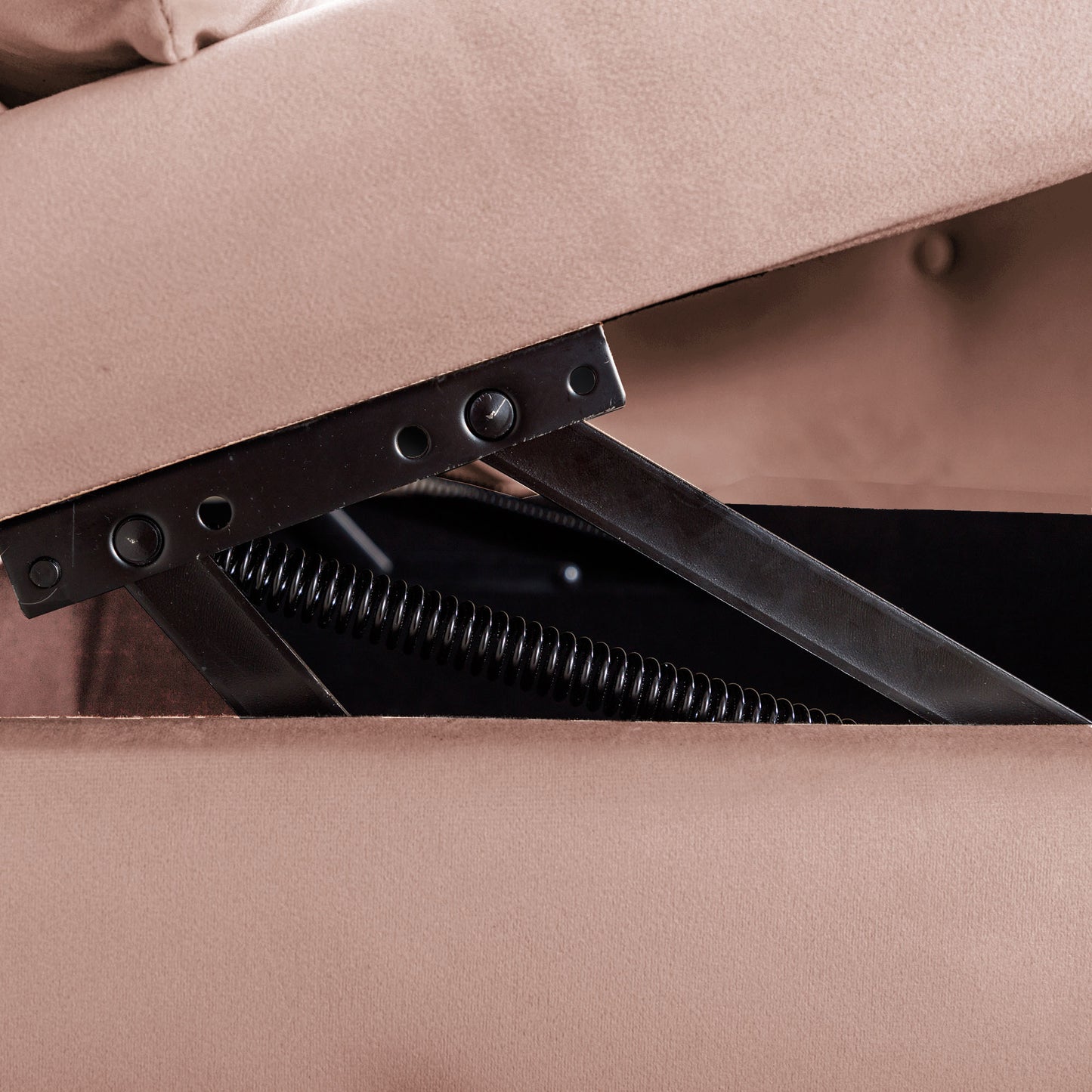 Beige recliner mechanism with black metal and coil spring