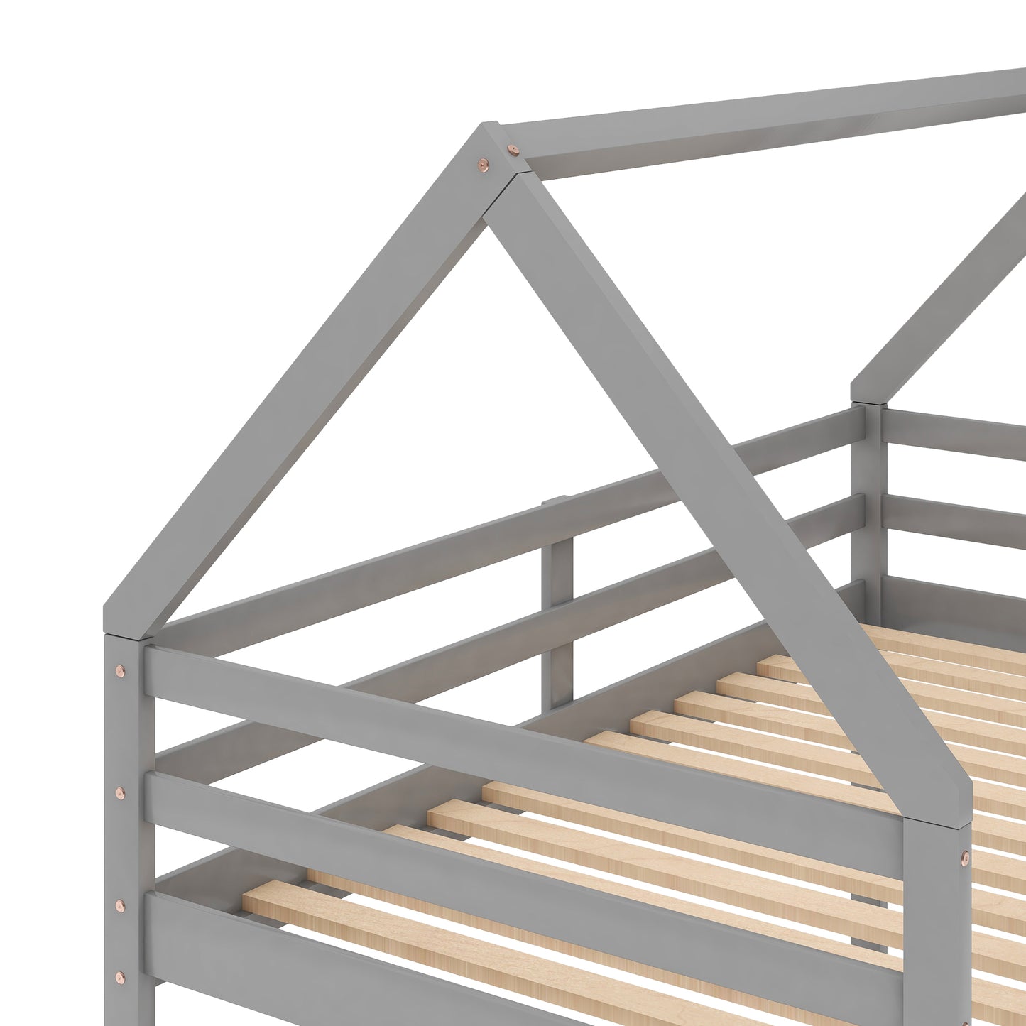 Gray wooden house bed frame with slatted base
