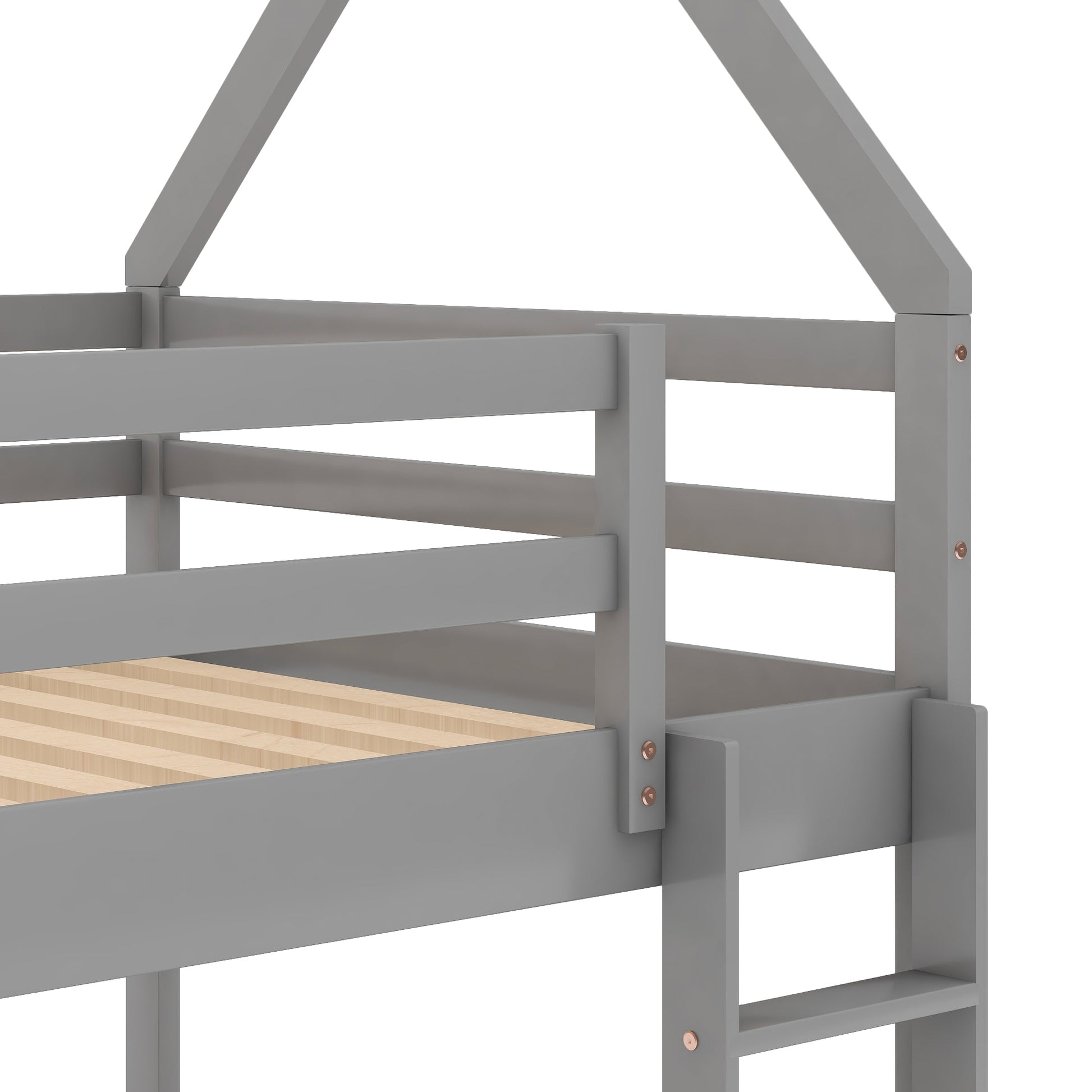 Gray wooden loft bed frame with slatted base