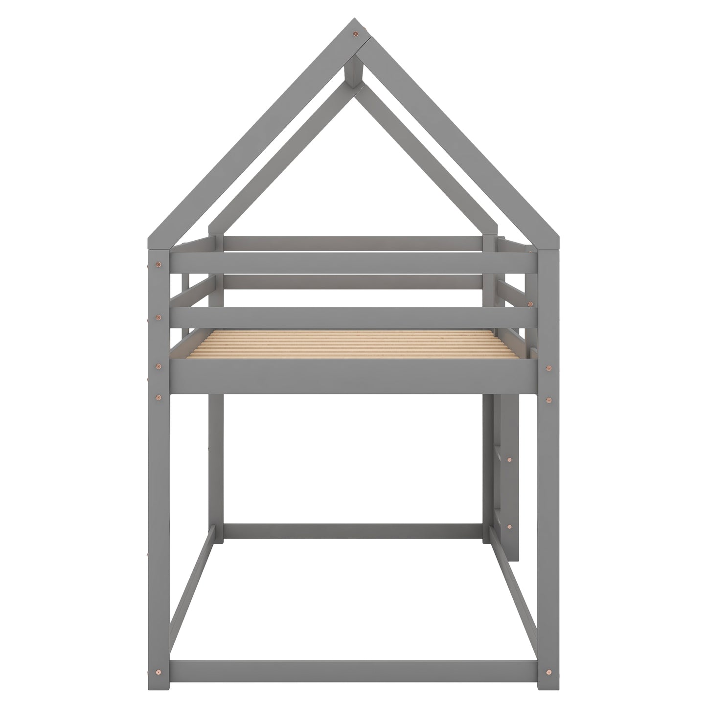 Gray wooden house bed frame with slatted support