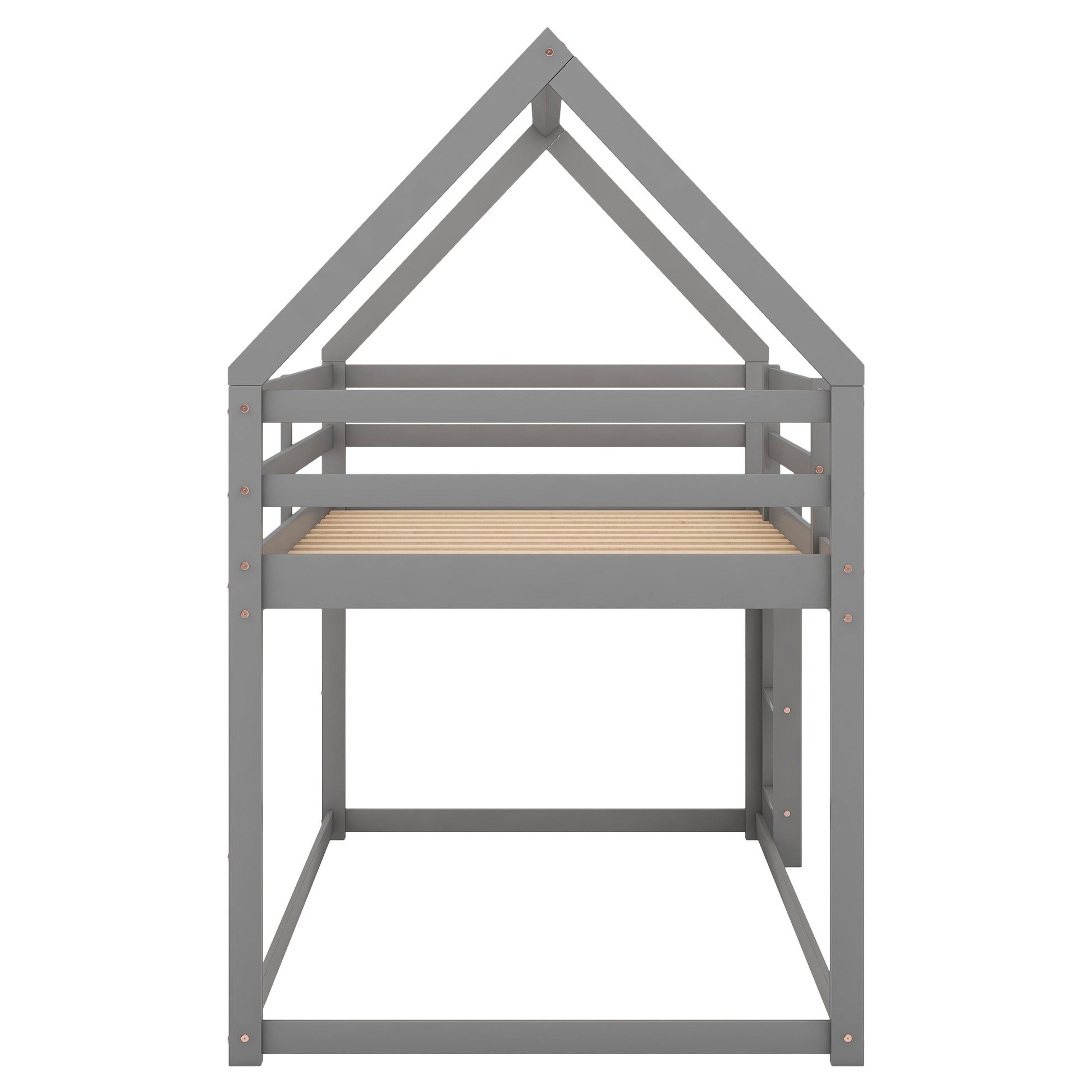 Gray wooden house bed frame with slatted support