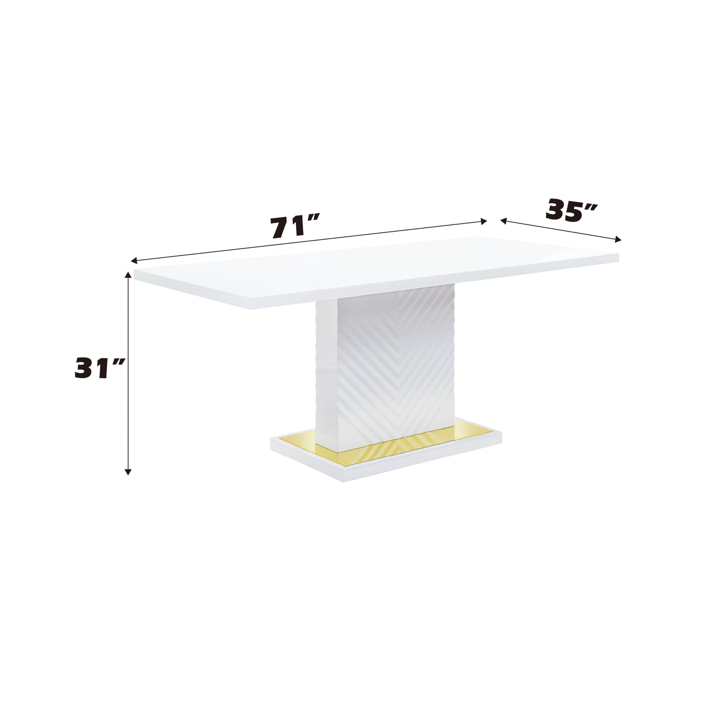 Modern white dining table with gold base accent