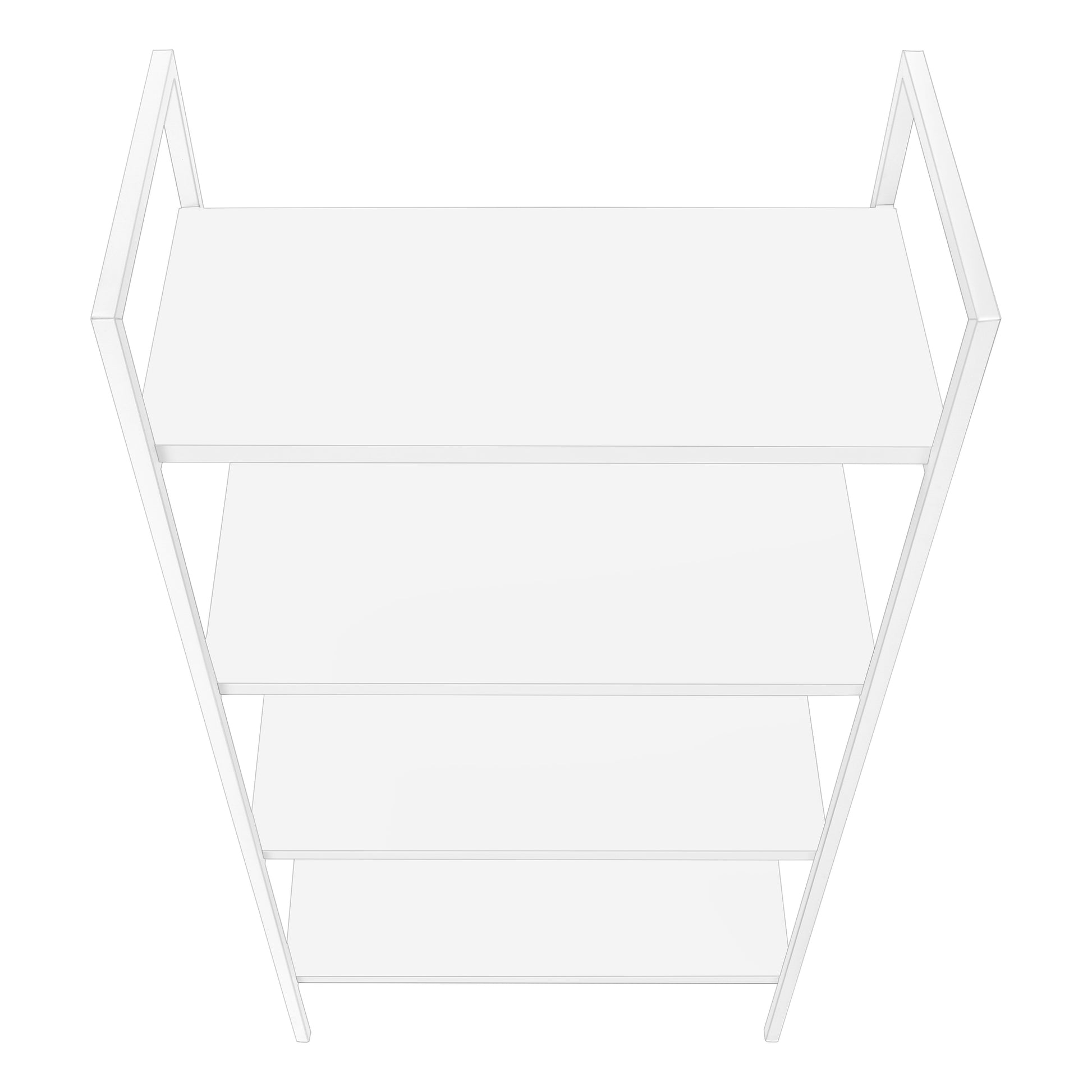Modern white fourtier ladder shelf with minimalist metal frame