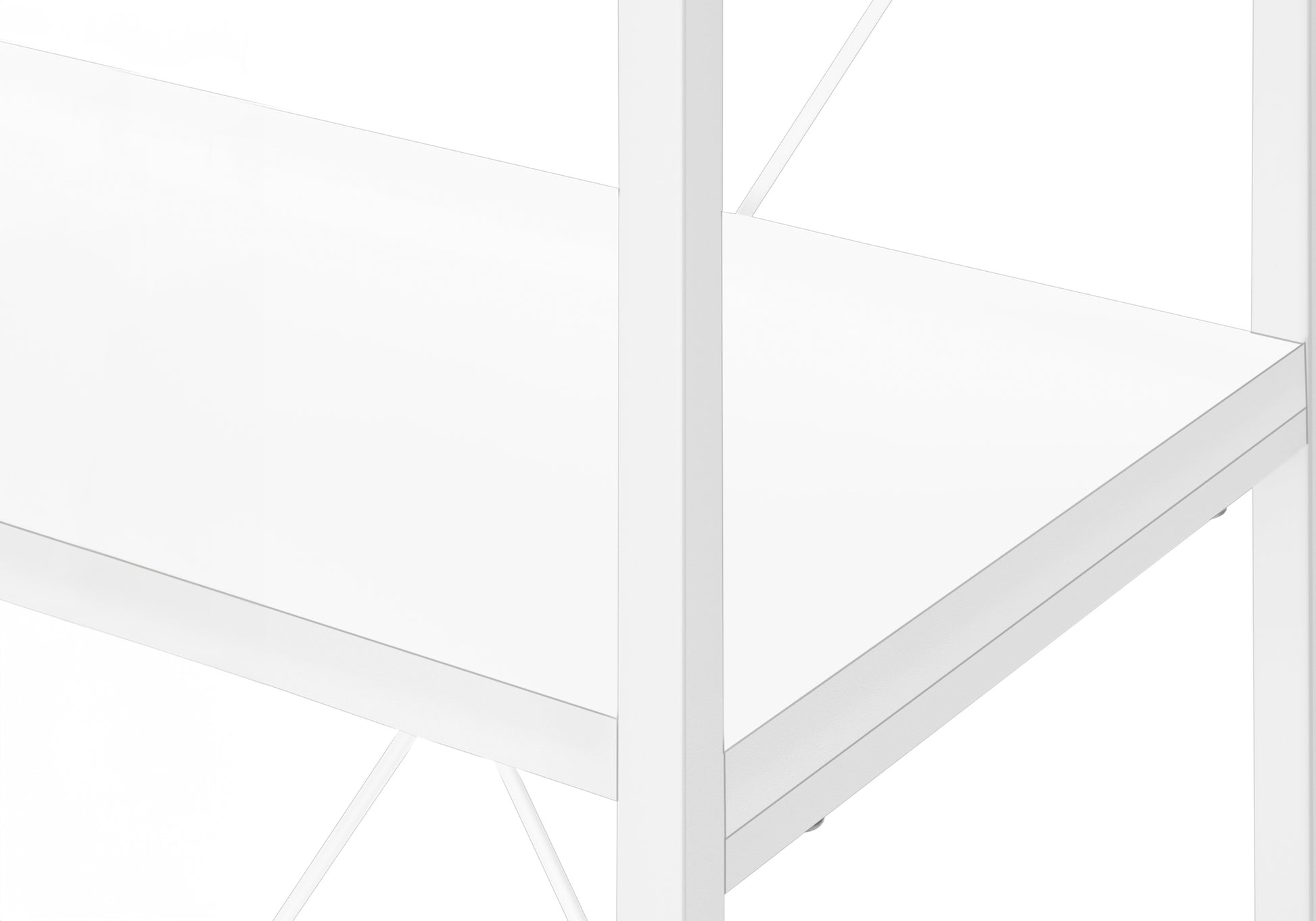 White minimalist bookshelf corner detail