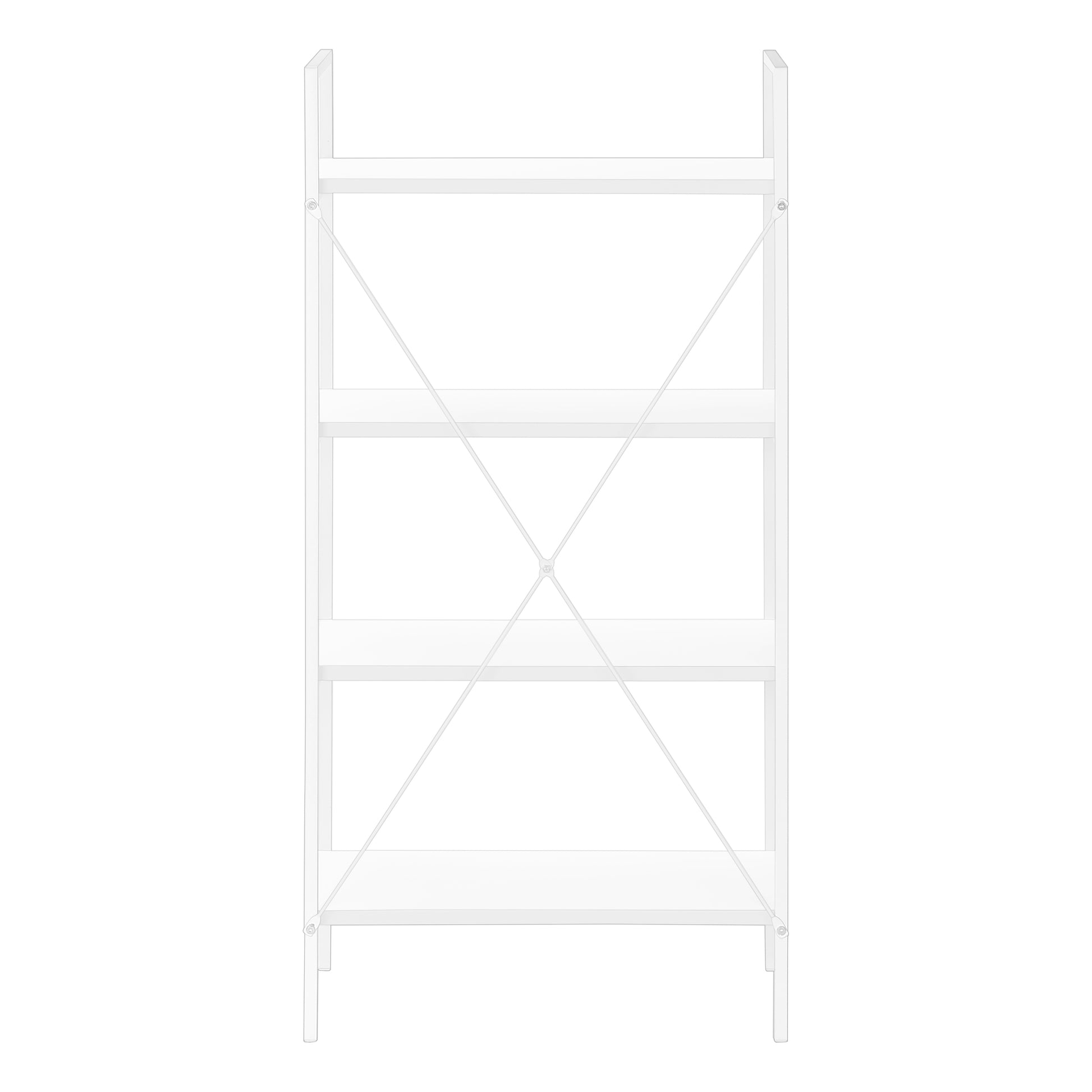 Modern white fourtier ladder bookshelf with Xbraced back