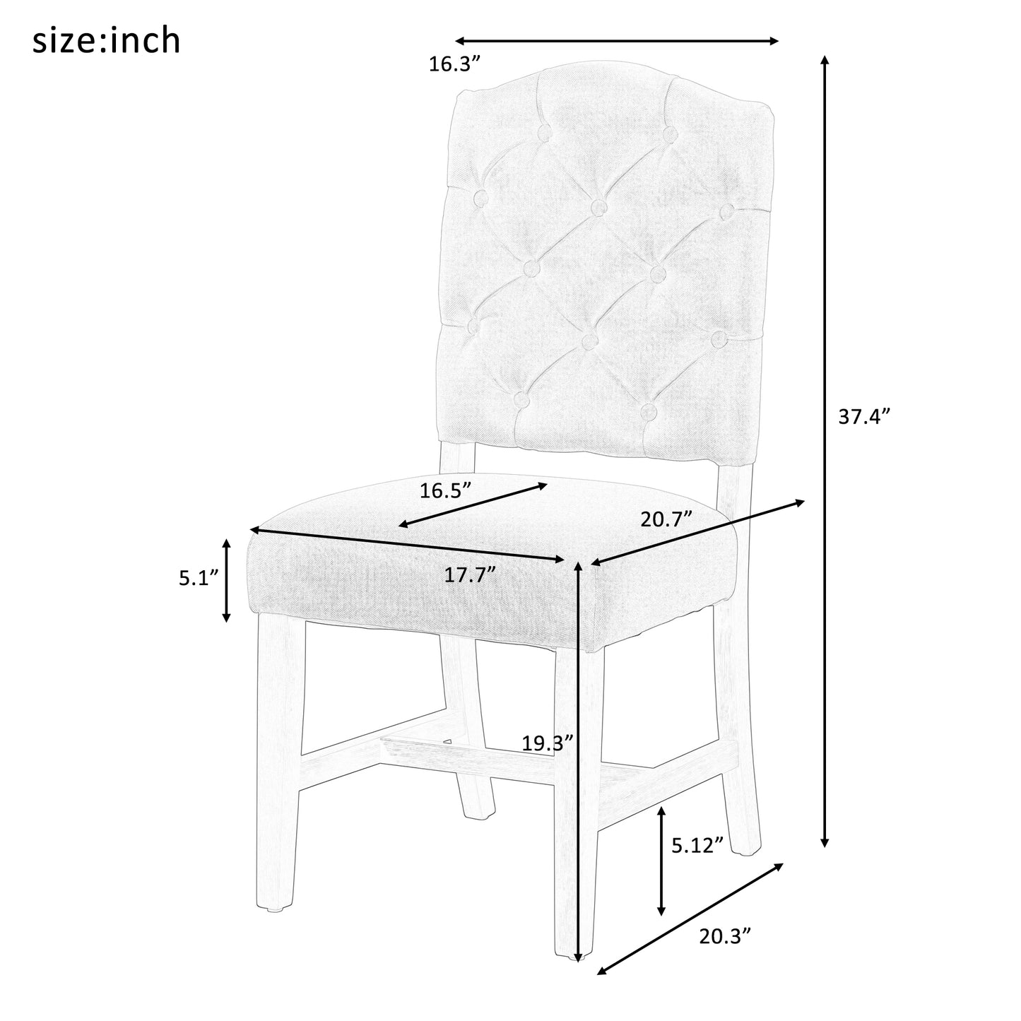 Tufted upholstered dining chair with light wood legs