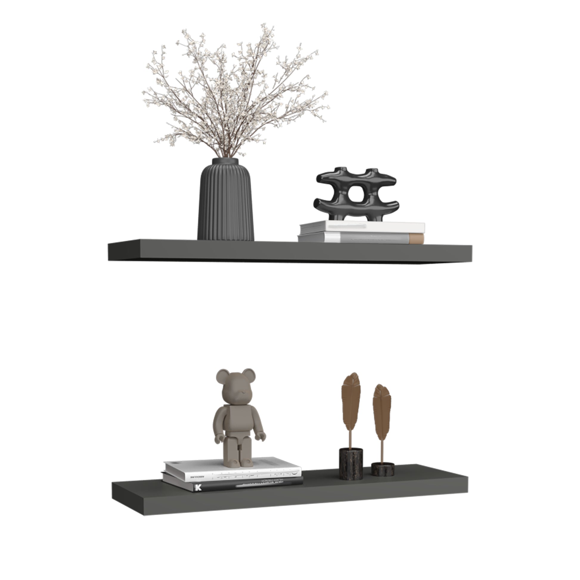 Ribbed grey vase with white branch display