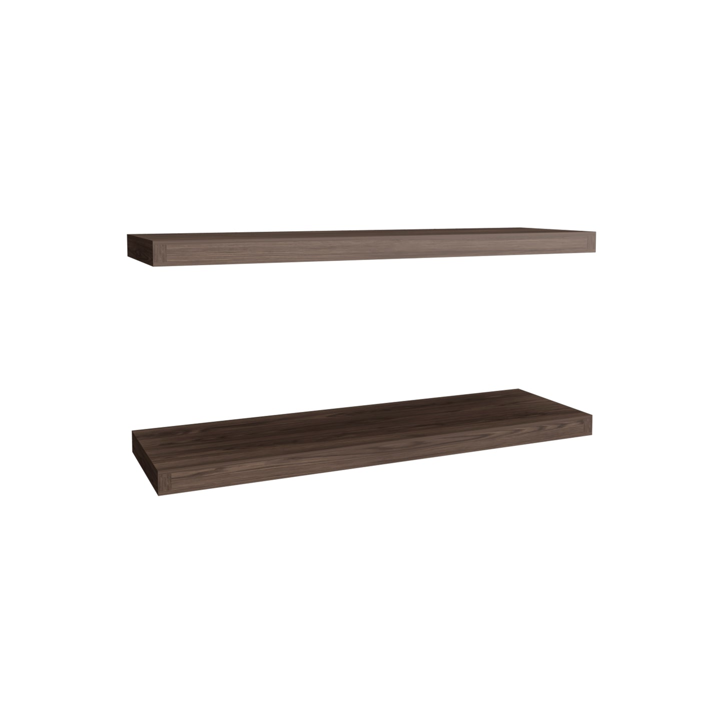 Dark walnut floating shelf with clean lines and hidden mounting