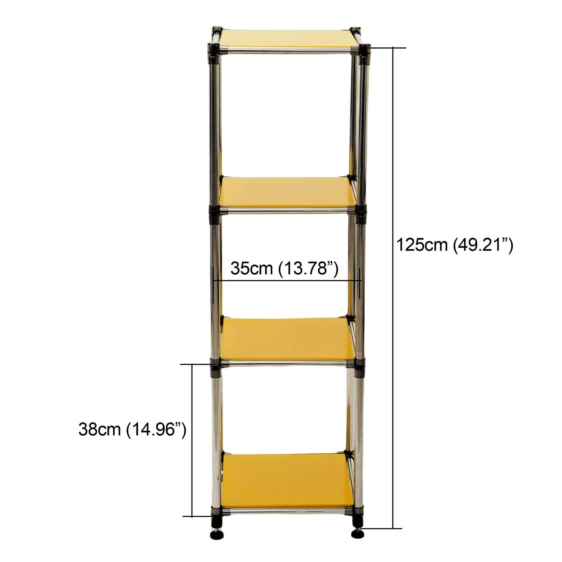 Yellow tier metal shelf unit