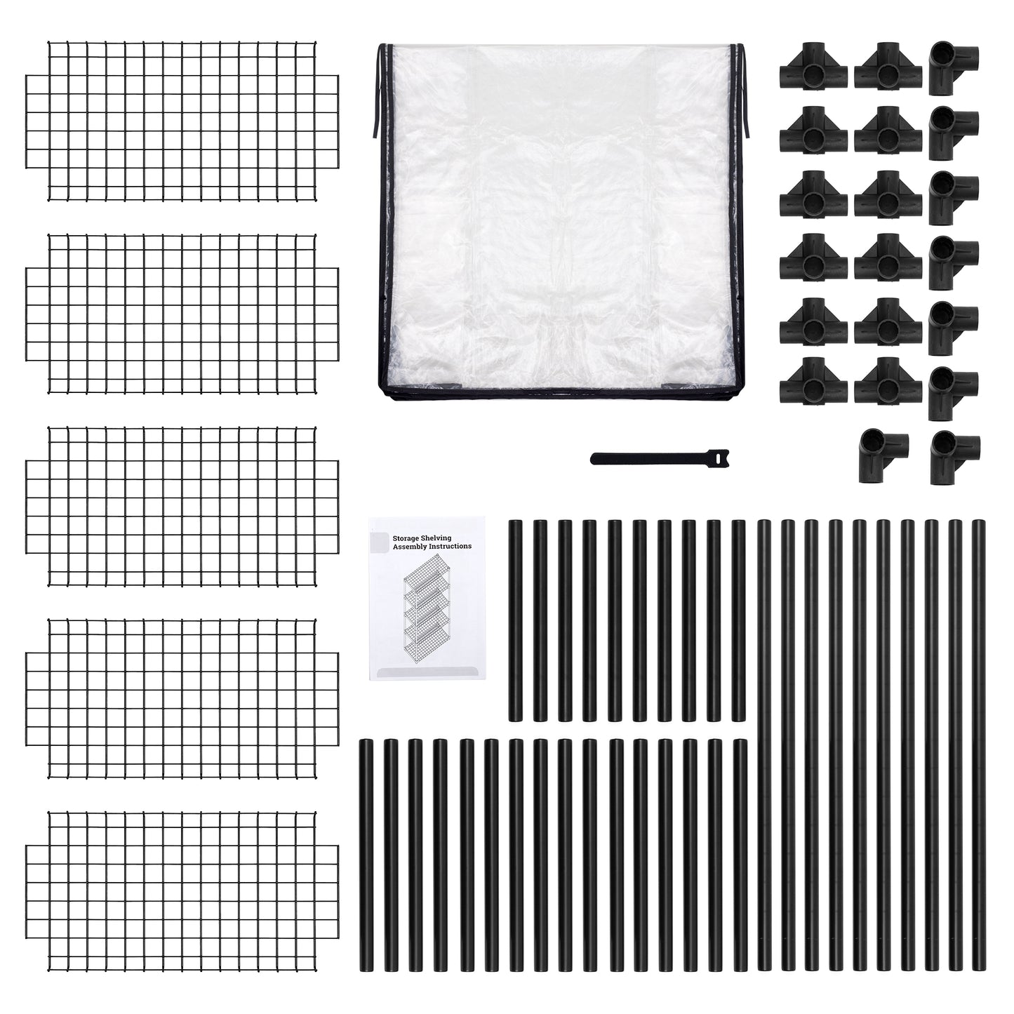 Black wire grid panels for modular shelving